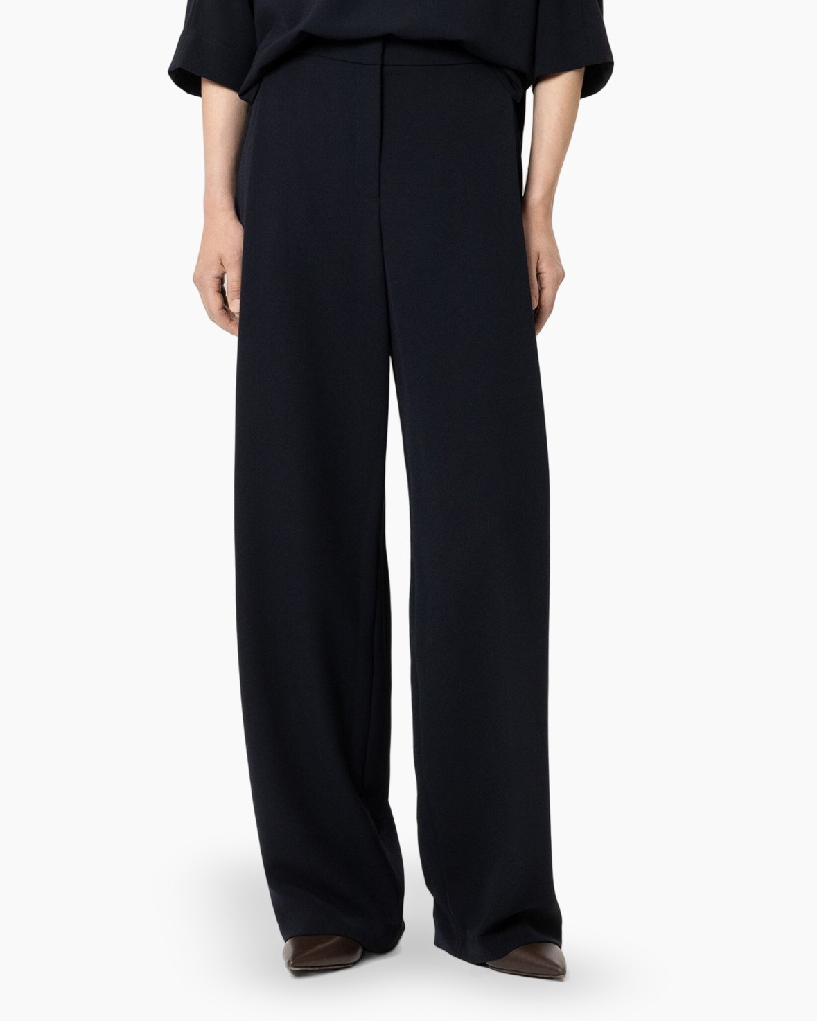 broek, wijd spel, donkerblauw, broek, crepe of jersey stof