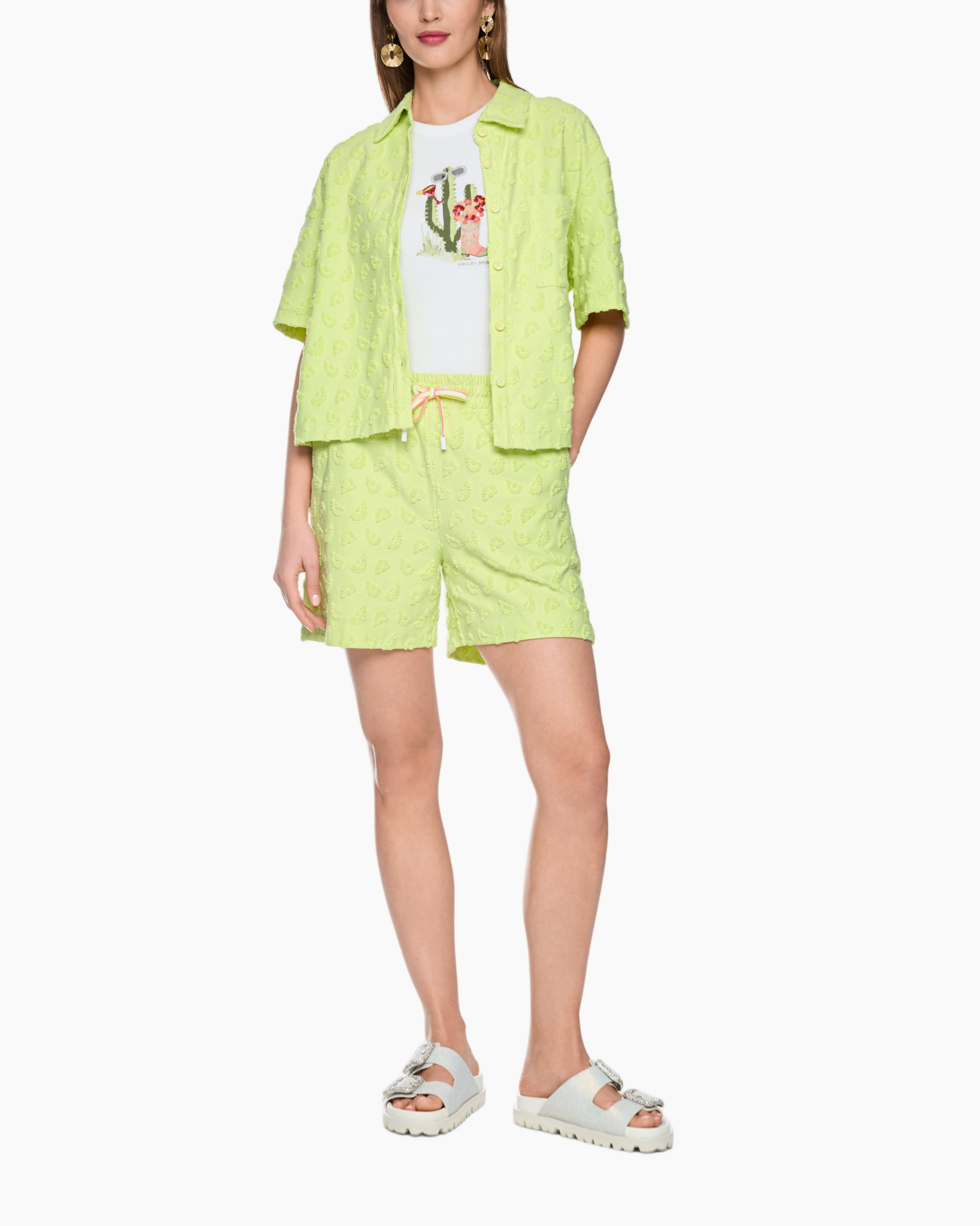 shorts, hemd, overshirt, groen, geperforeerd patroon