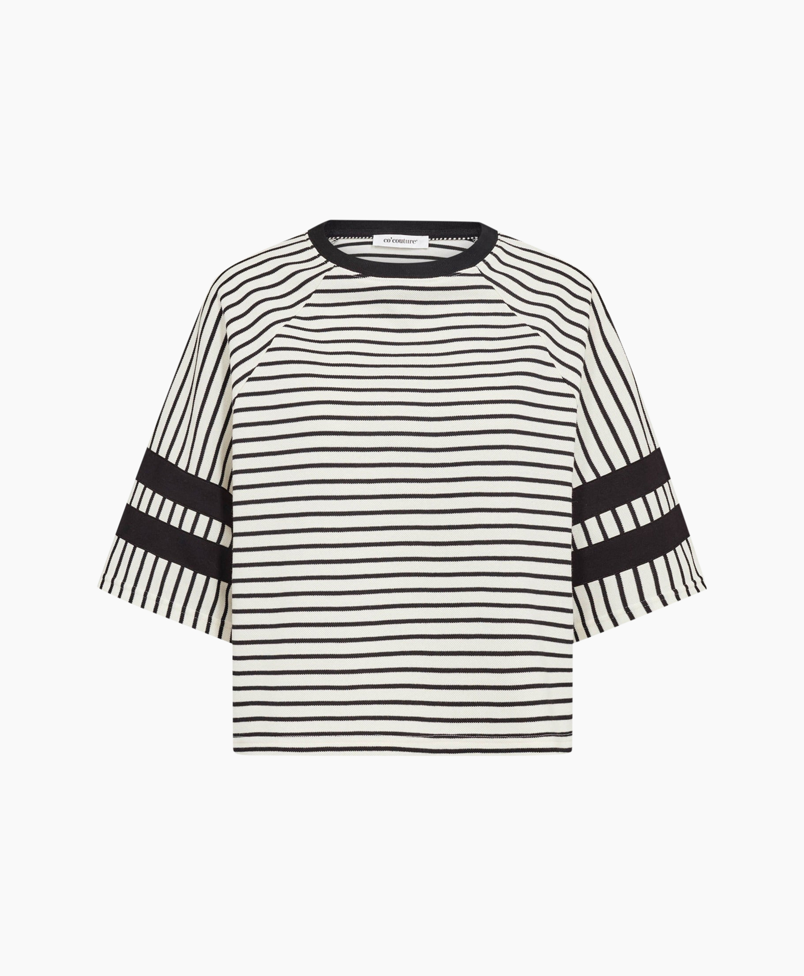 gestreept, top, brei, lange mouwen, zwart-wit