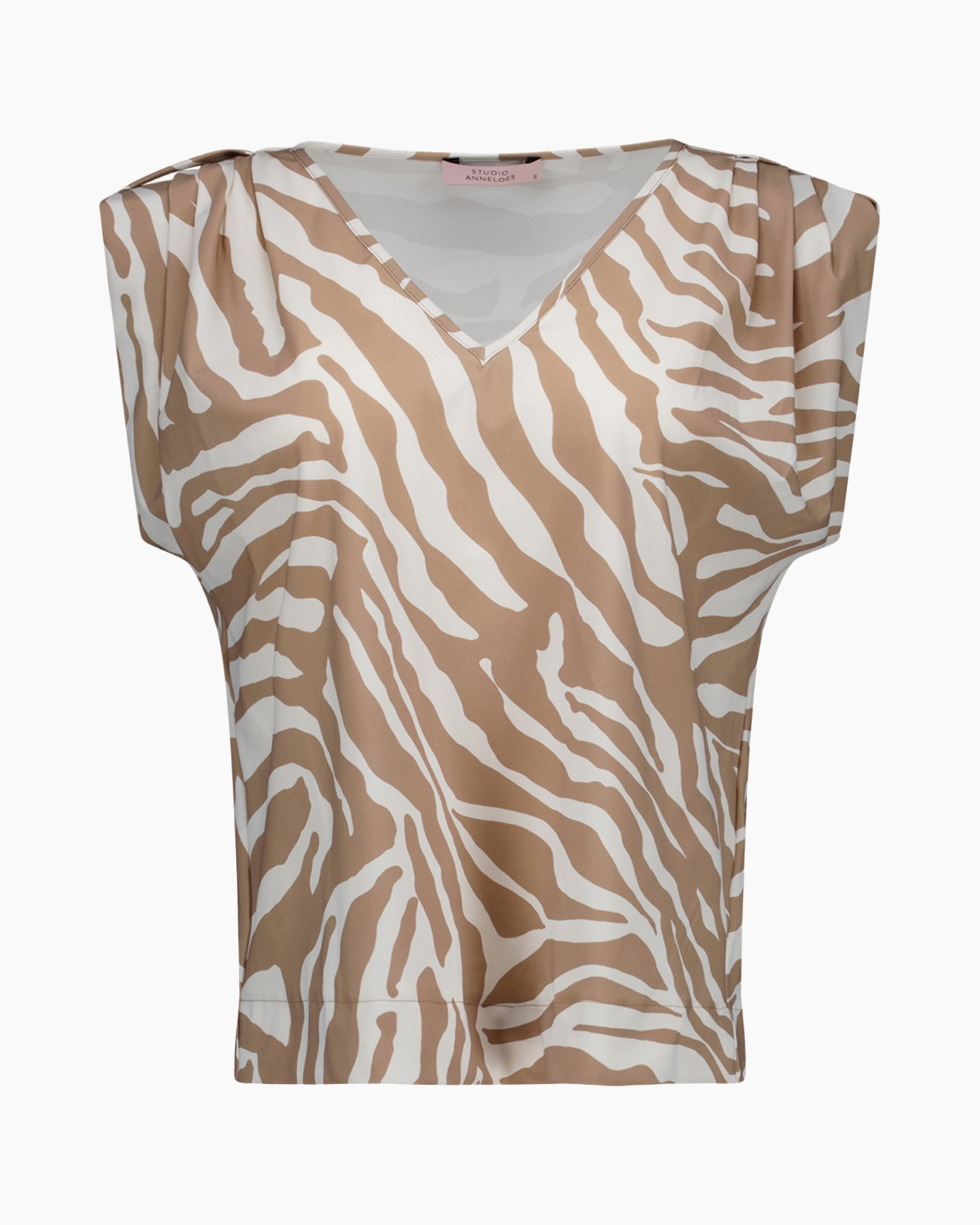 top, zonder mouwen, dierprint, zebra patroon, beige wit
