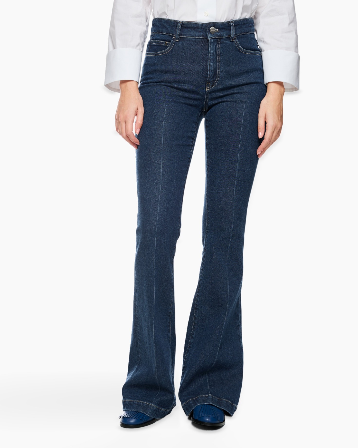 broek, spijkerbroek, flared, denim, blauw
