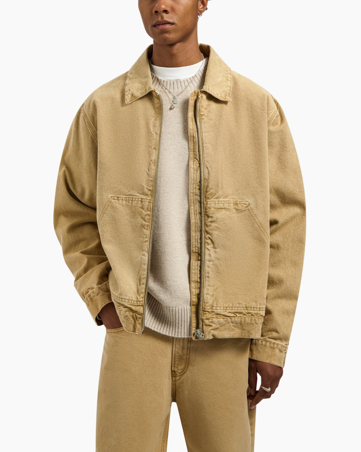 jacket, twill, beige, rits, zakken