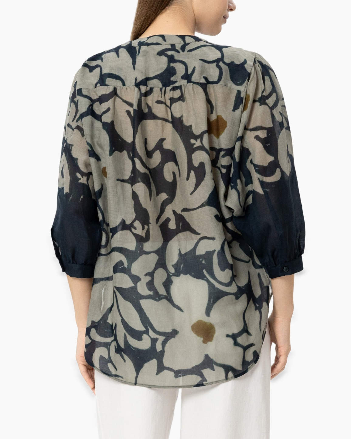 blouse, paisley, camouflage, 3/4 mouwen, linnenmix