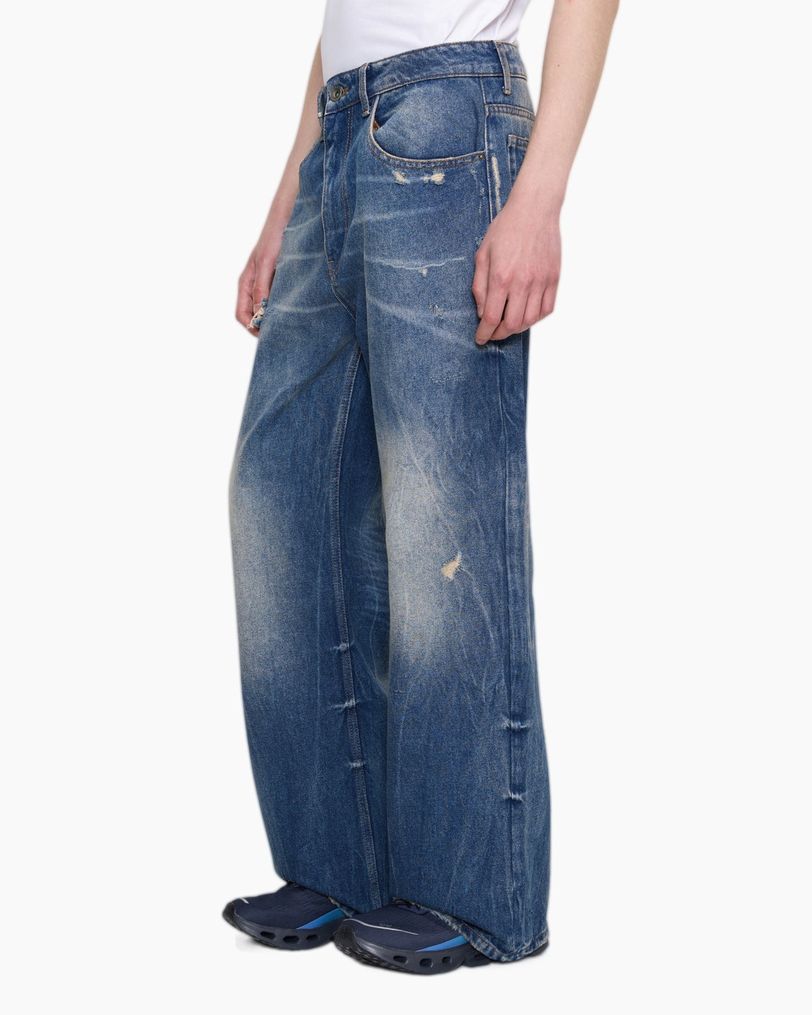 jeans, distressed, wide-leg, denim, blue