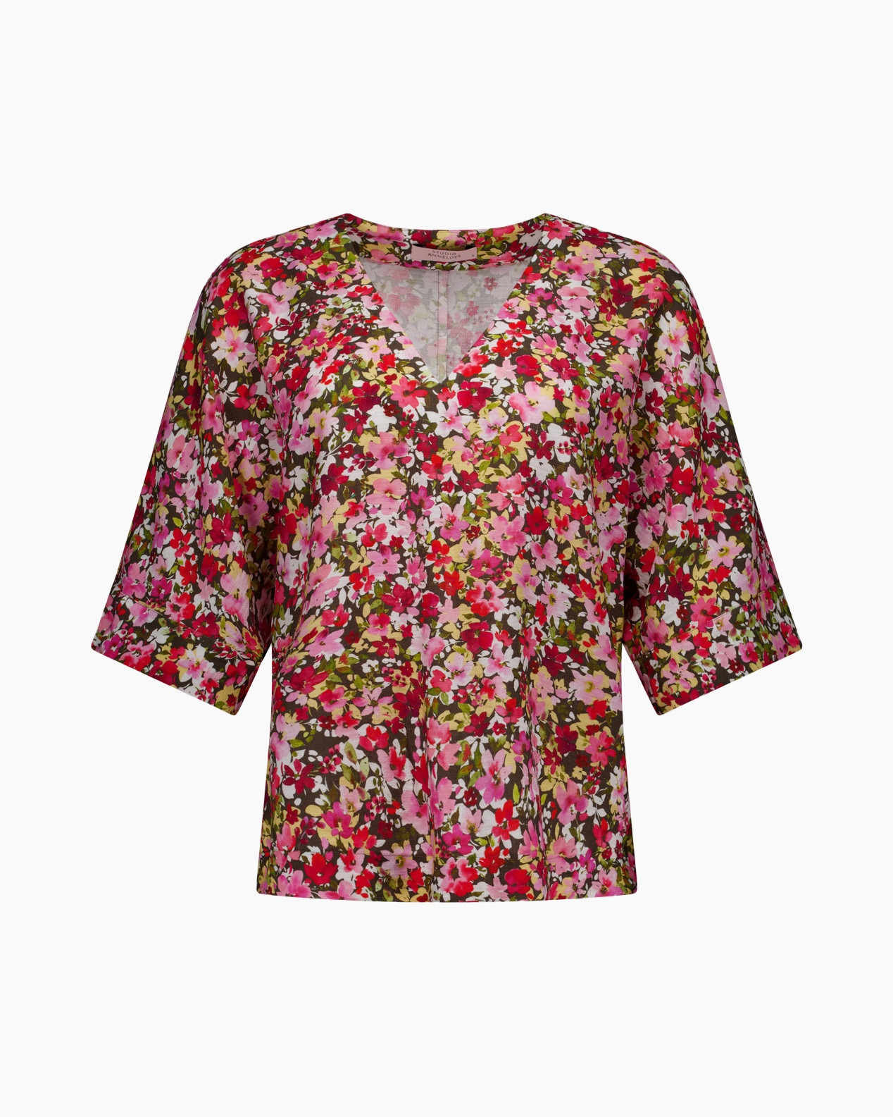 blouse,  floral, short-sleeve, v-neck, print