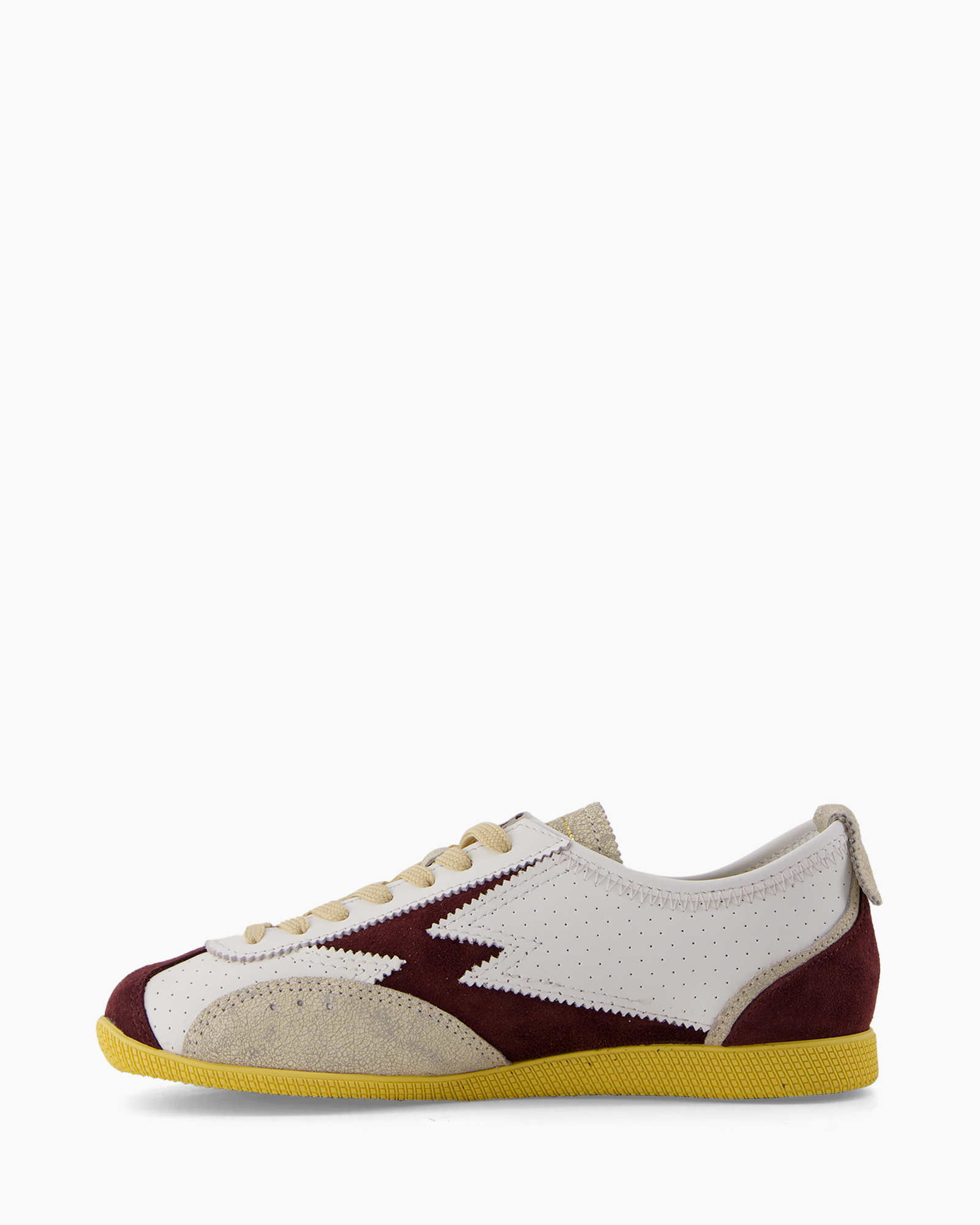 sneaker, athletic shoe, white, burgundy, gum sole
