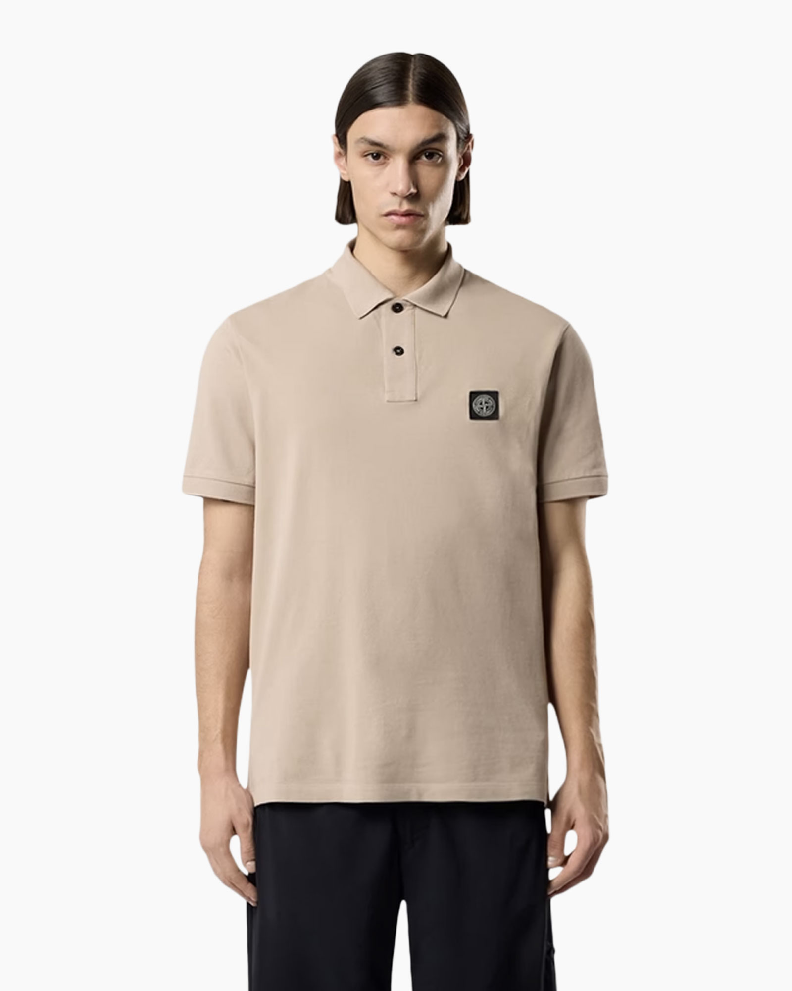 poloshirt,  beige,  korte mouwen,  polo,  logo patch