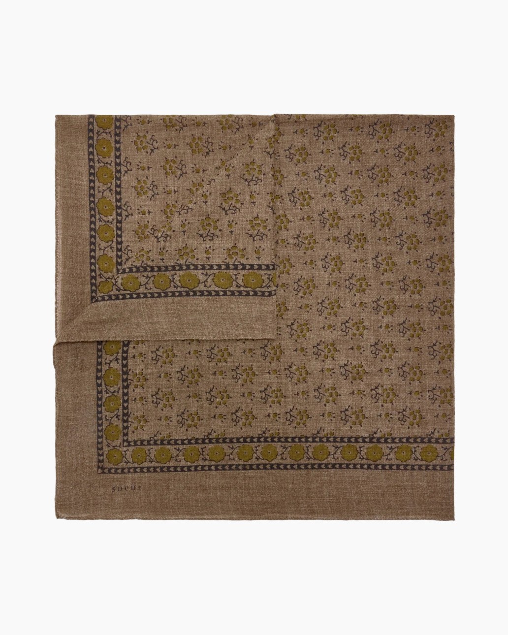 sjaal, bandana, gebandstraald, bruin, linnen