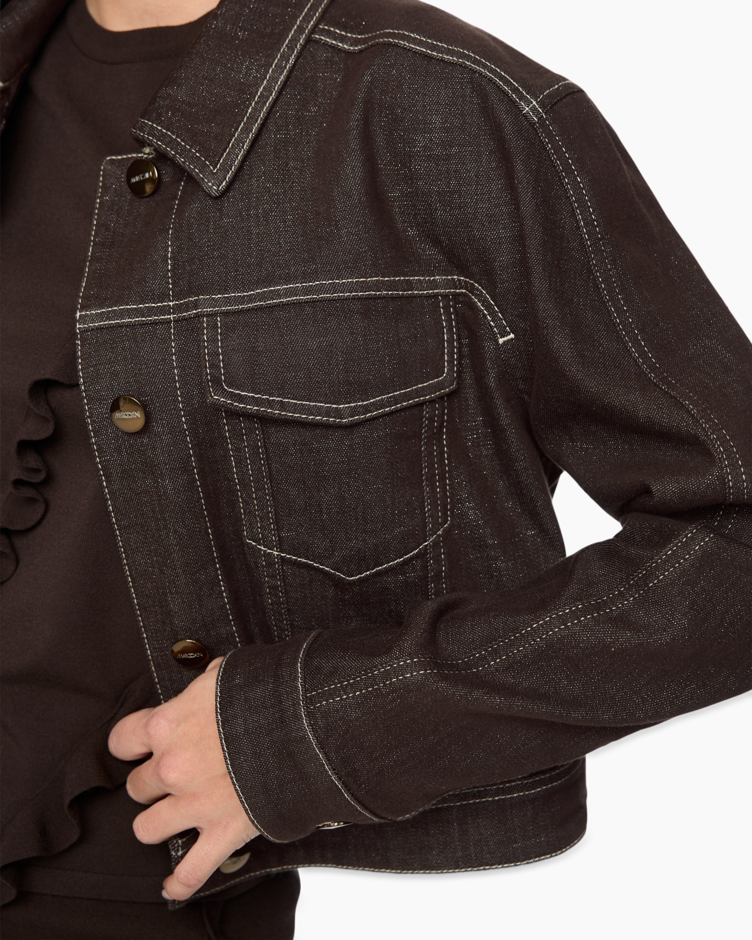denim, jacket, donker, zak, stiksels