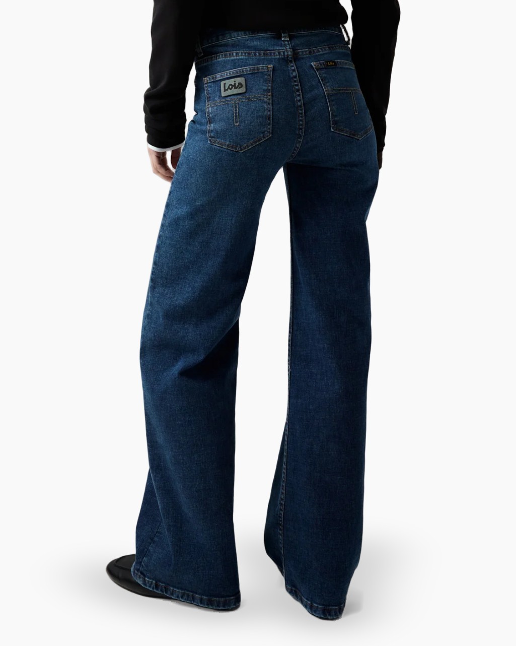 broeken, denim, wijd uitlopend, volle lengte, broek
