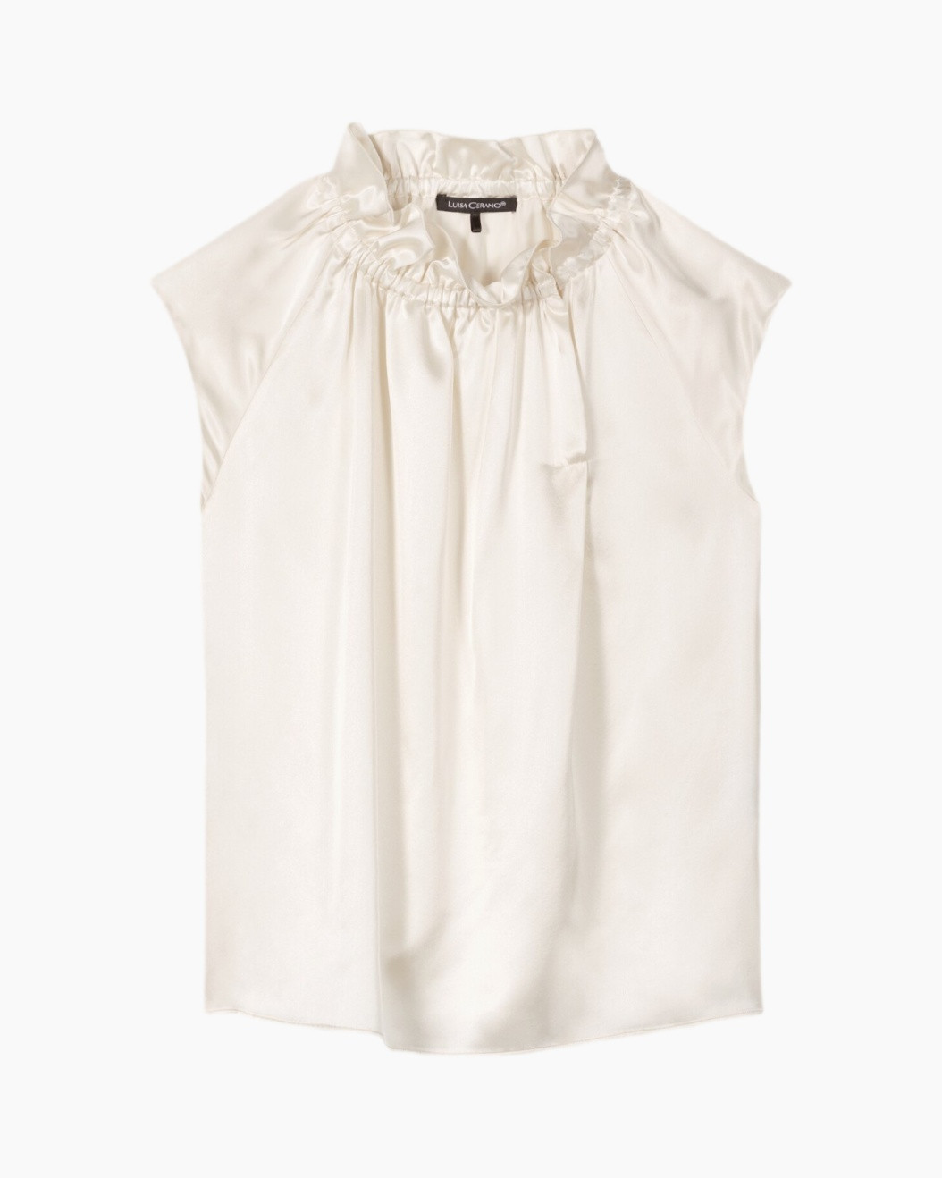 top zonder mouwen, hals steen, ruching, crepe, crème kleur