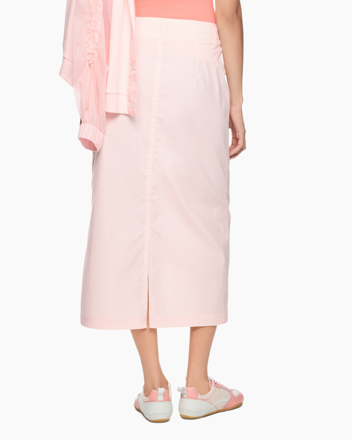 skirt, mid-length, pink, button-front, pockets