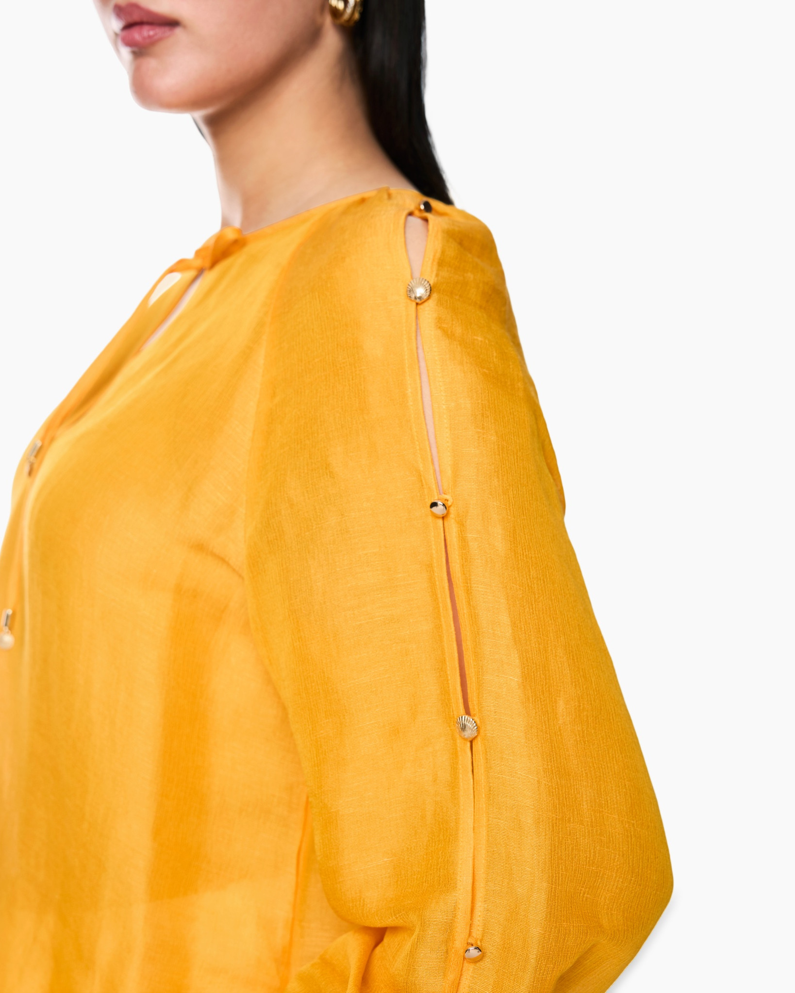 blouse, geel, top, lange mouw, knopdetail