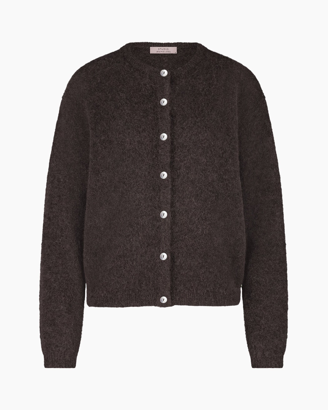 cardigan, knopslop, breip, donkerbruin, lange mouw