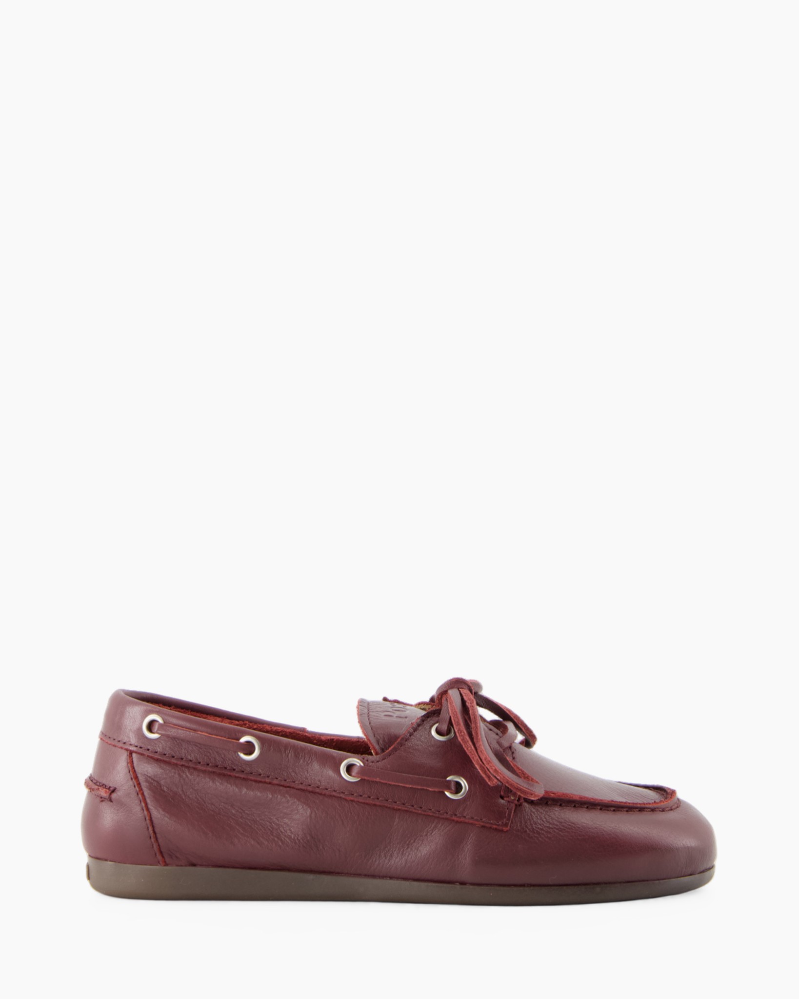 Leren bootschoen, Bordeauxrood, Vetersluiting, Mocassin-neus, Rubberen zool