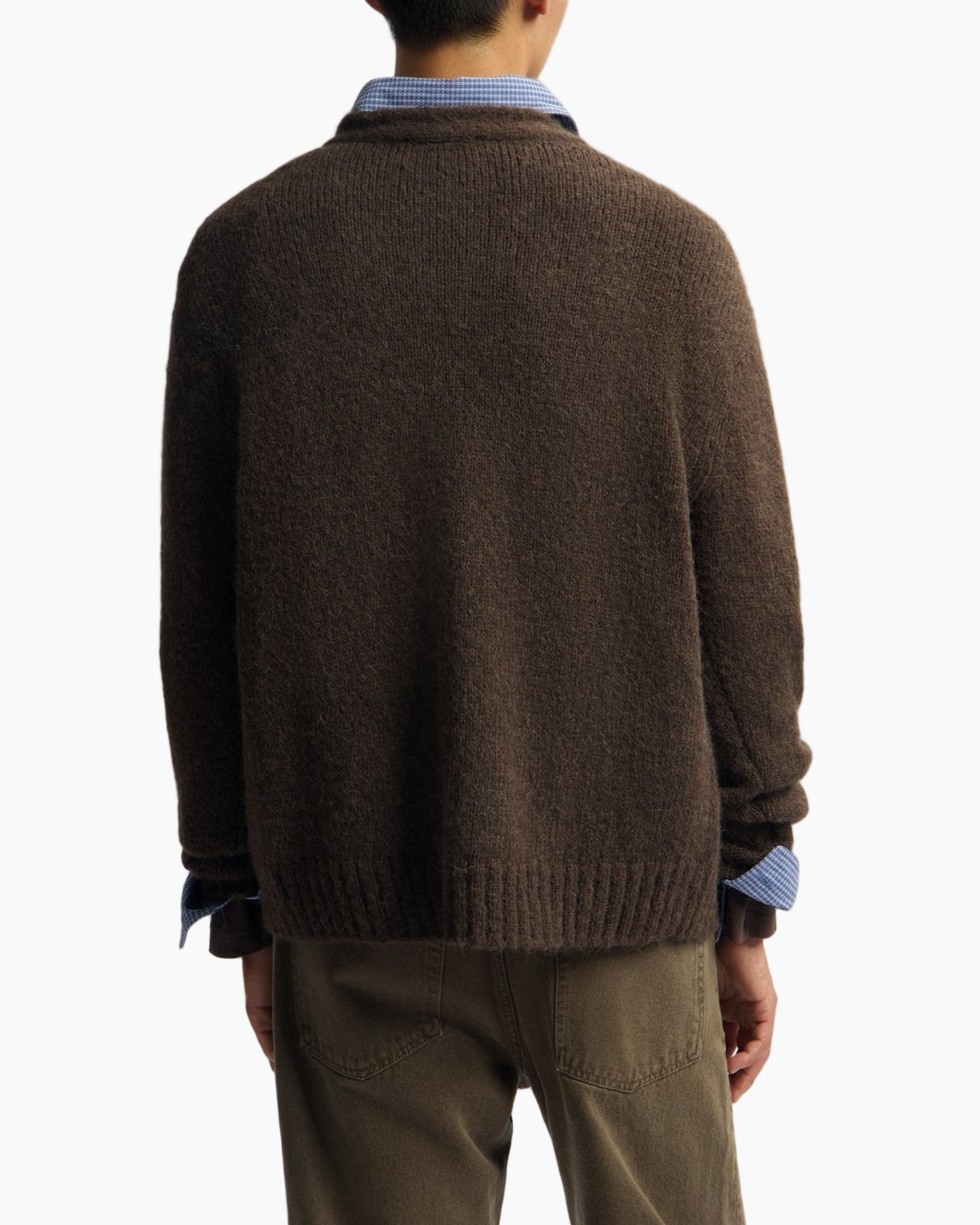 cardigan, bruin, breiwerk, lagen, knopen-front
