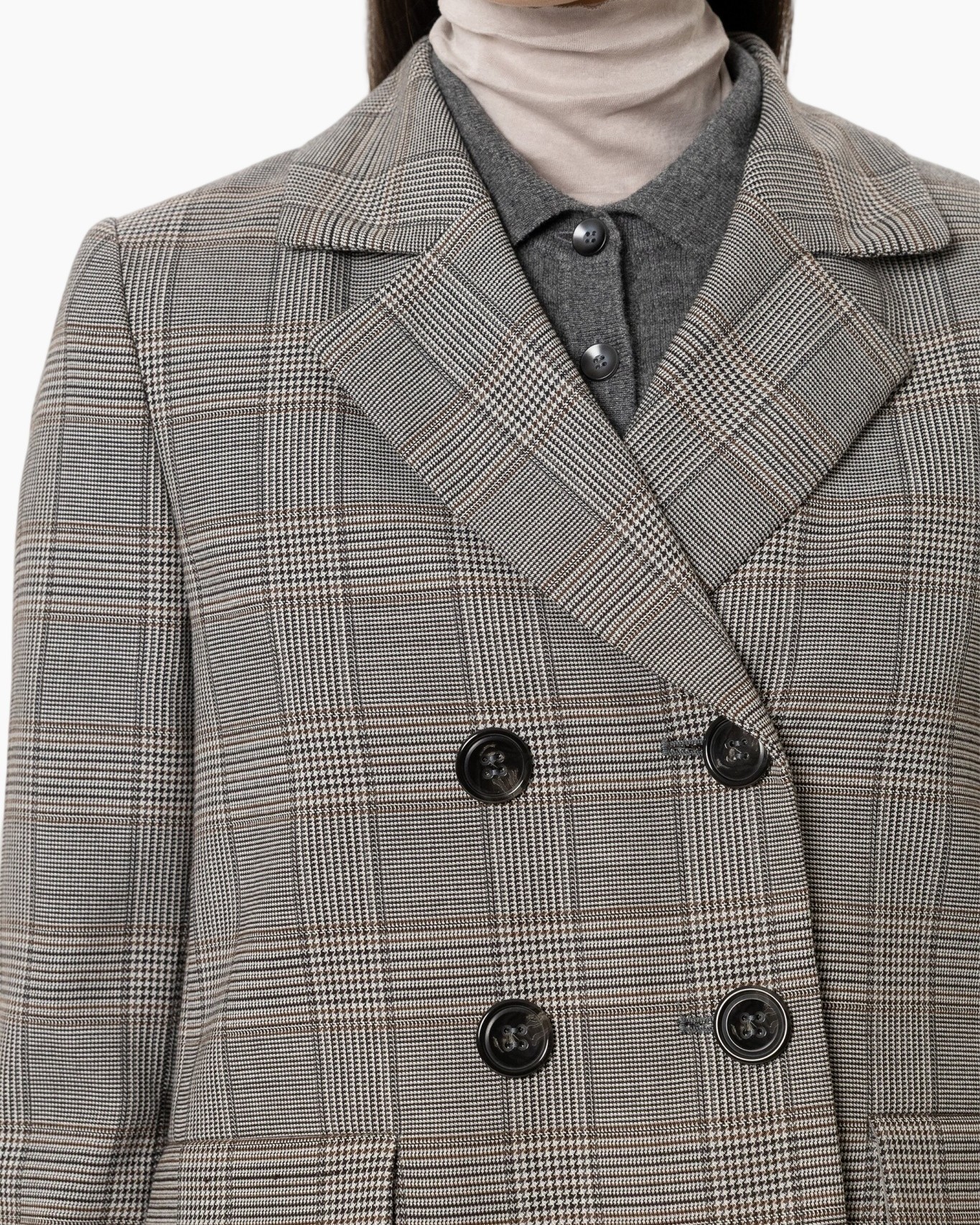 double-breasted, geruit, blazer, geruit, wolblend