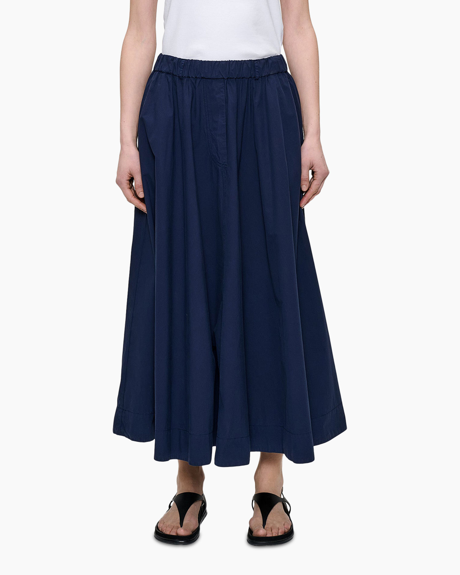 skirt, long, navy, elastic waist, waistband