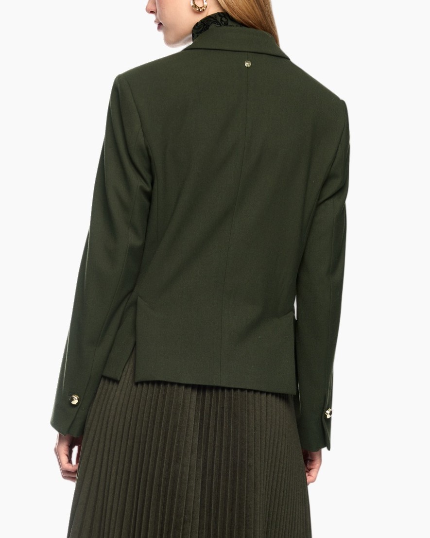 blazer, dubbele rij, groen, peplum, revers