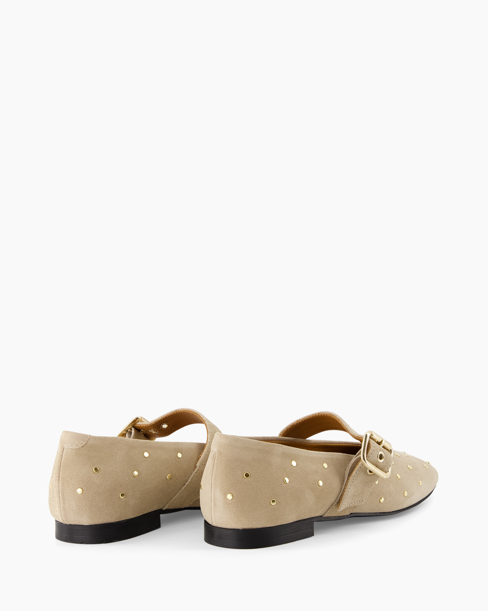 loafers, beige, gold studs, ankle strap, slip-on