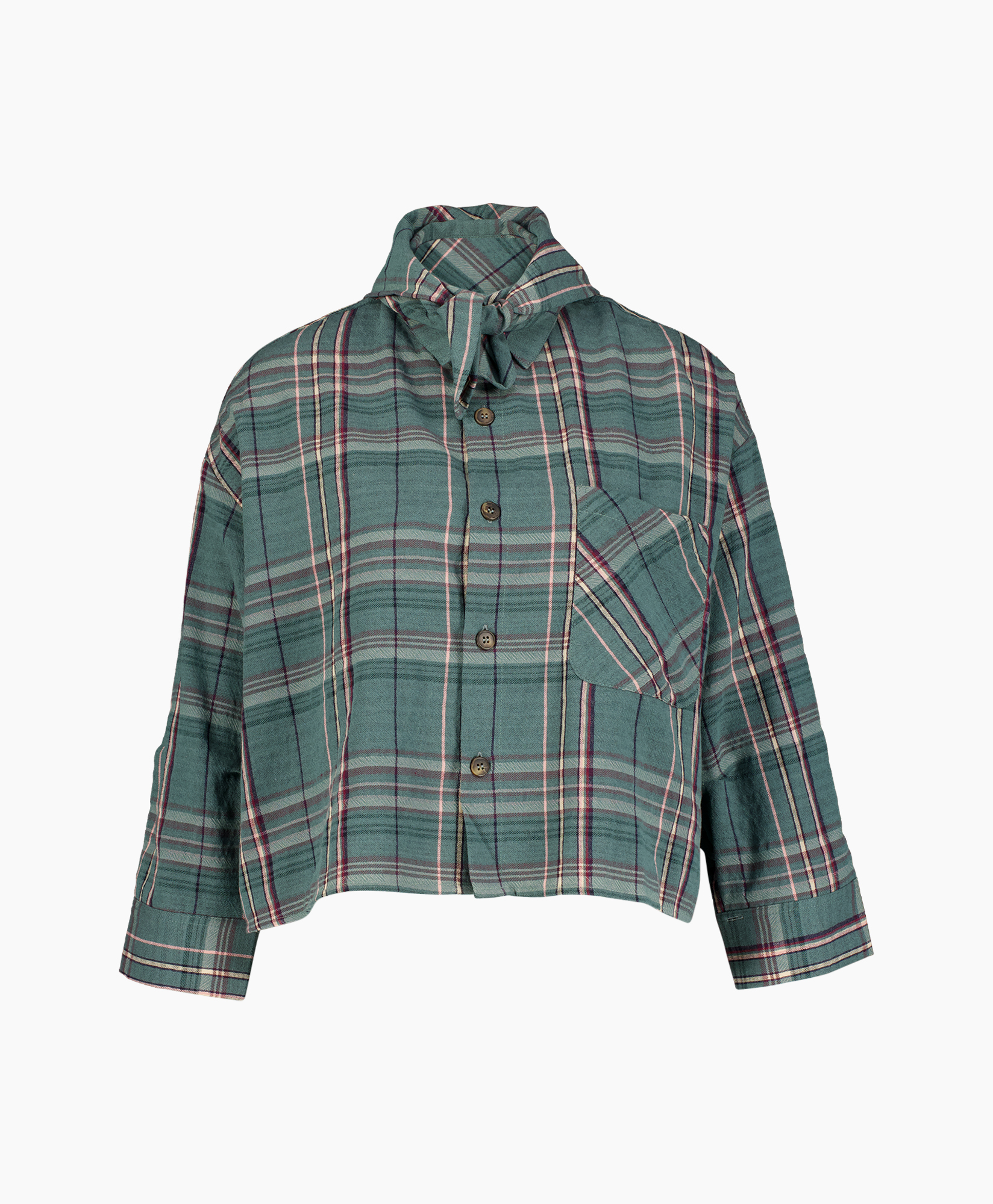 flanel, ruitjes, knopen, kraag, zak