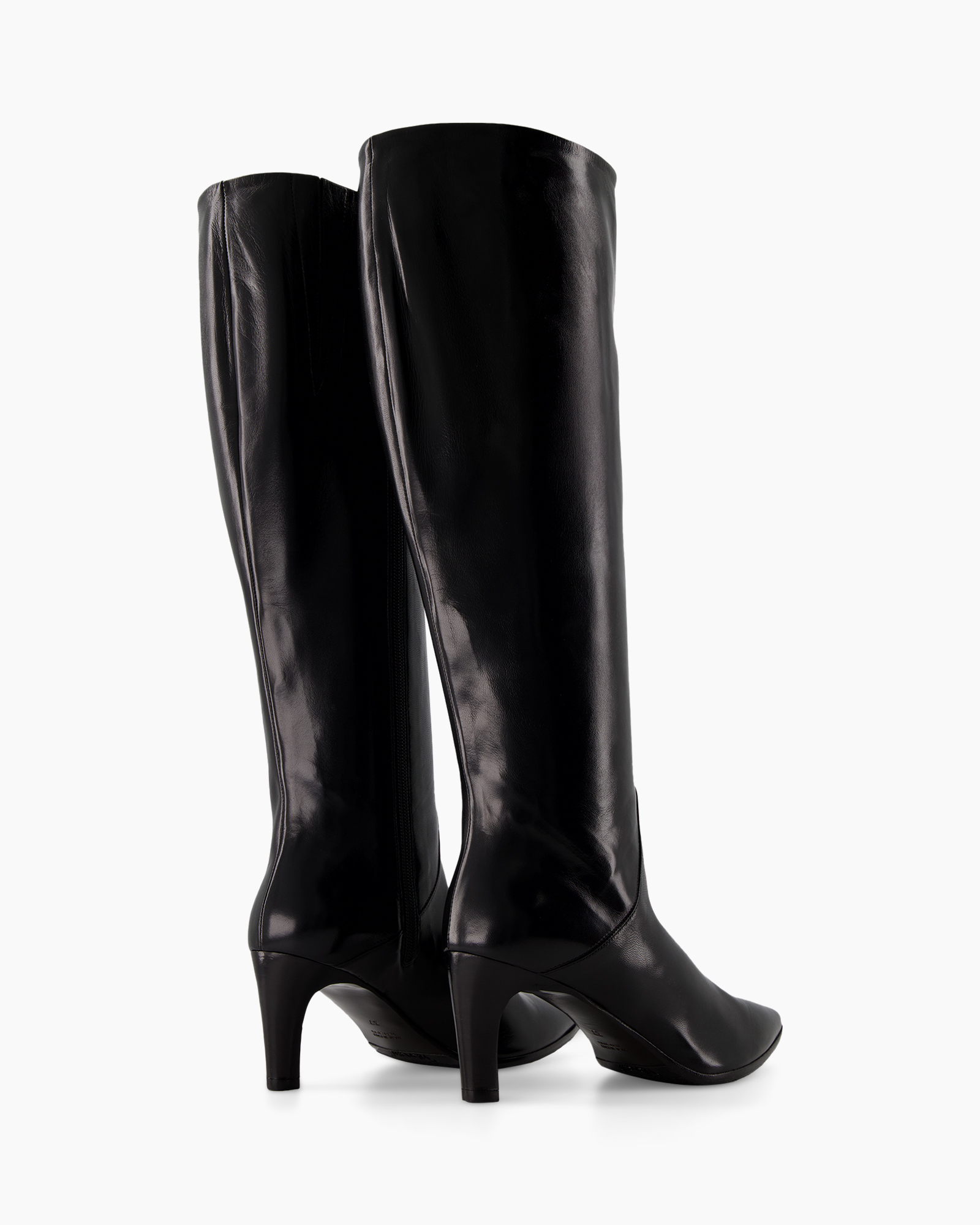 Laarzen tot de knie, zwart leer, hielen, rits, fashion footwear