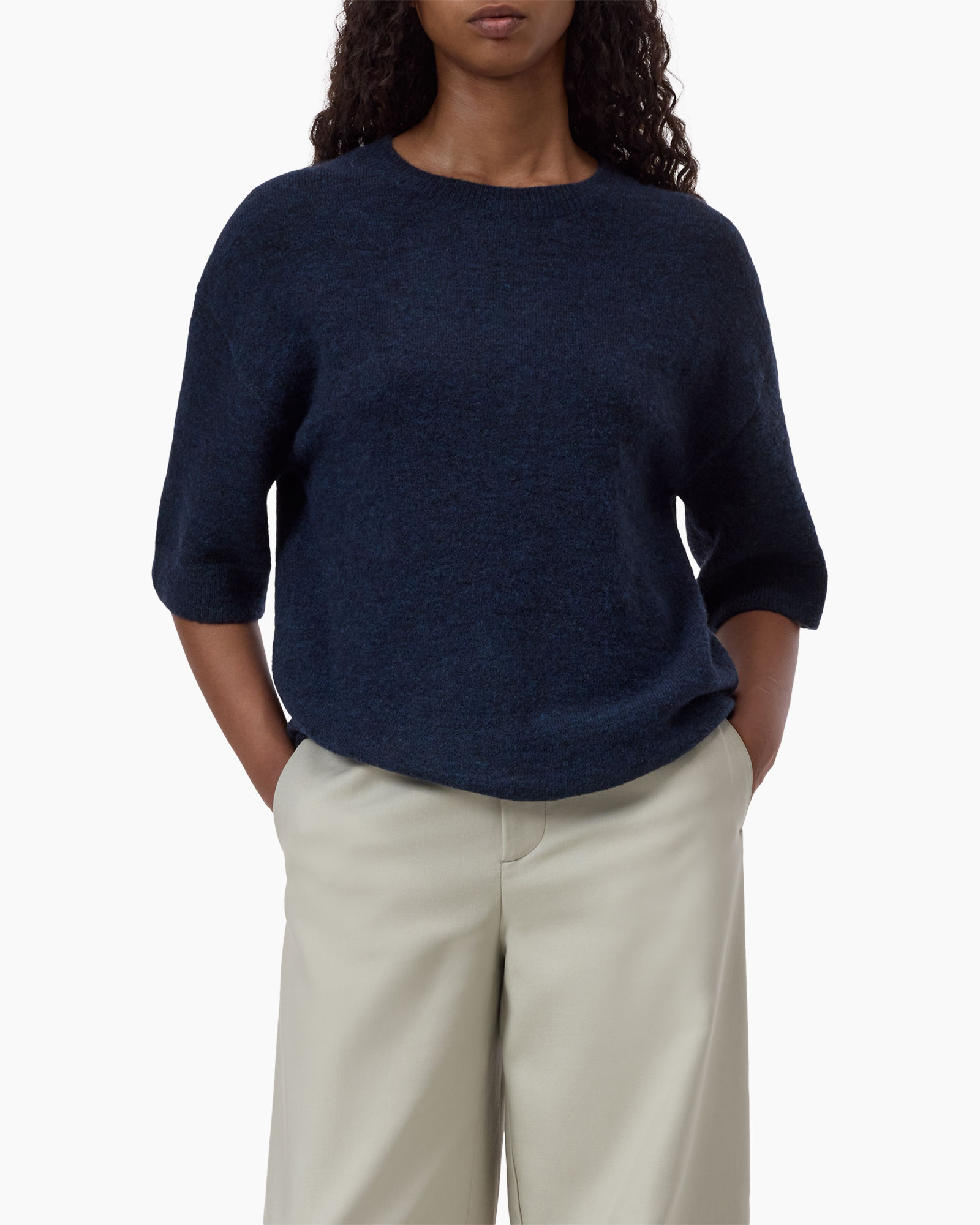 trui, marineblauw, halve_mlee, breiwerk, pullover