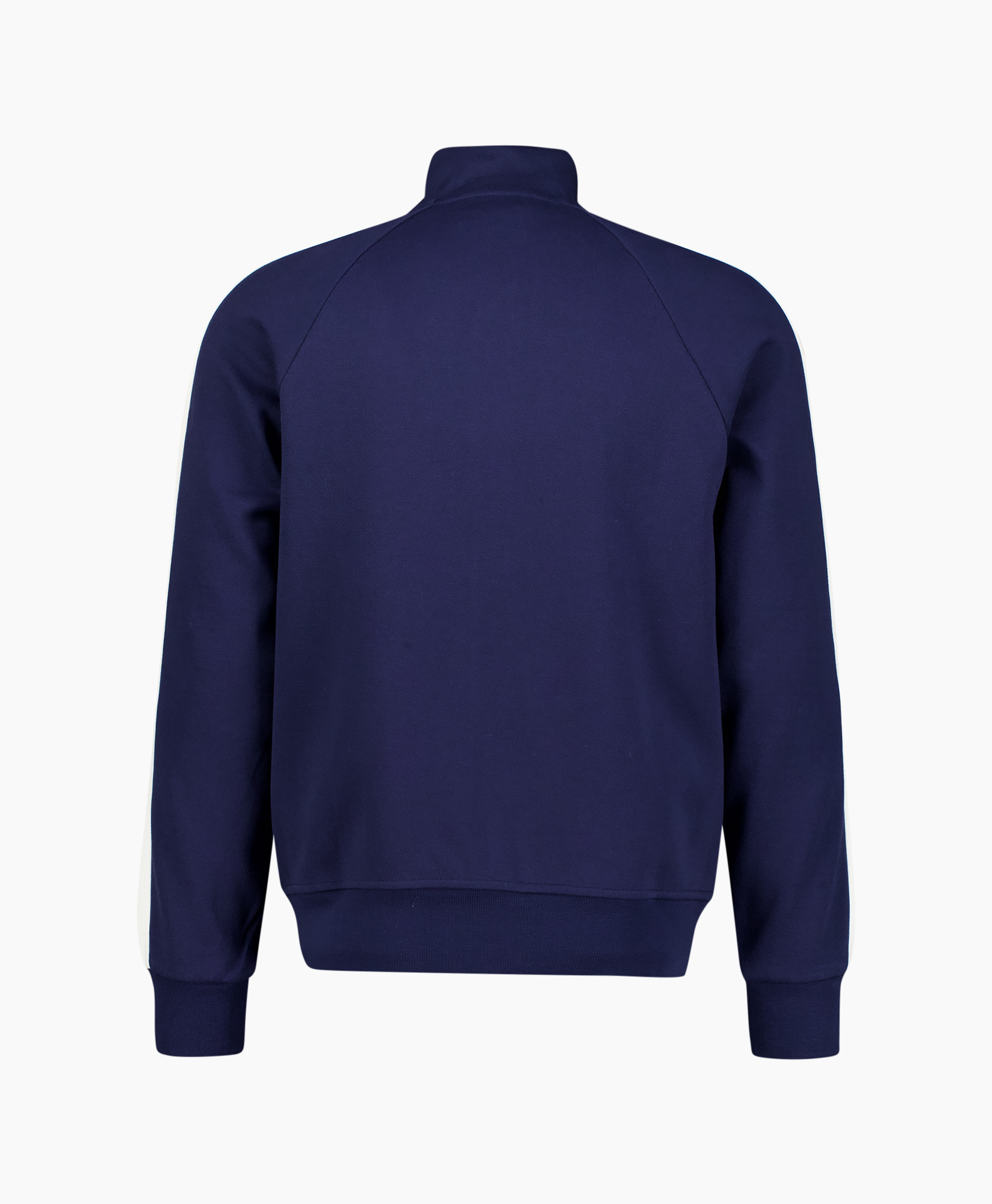 trainingsjack, rits, donkerblauw, groene streep, logo-embleem