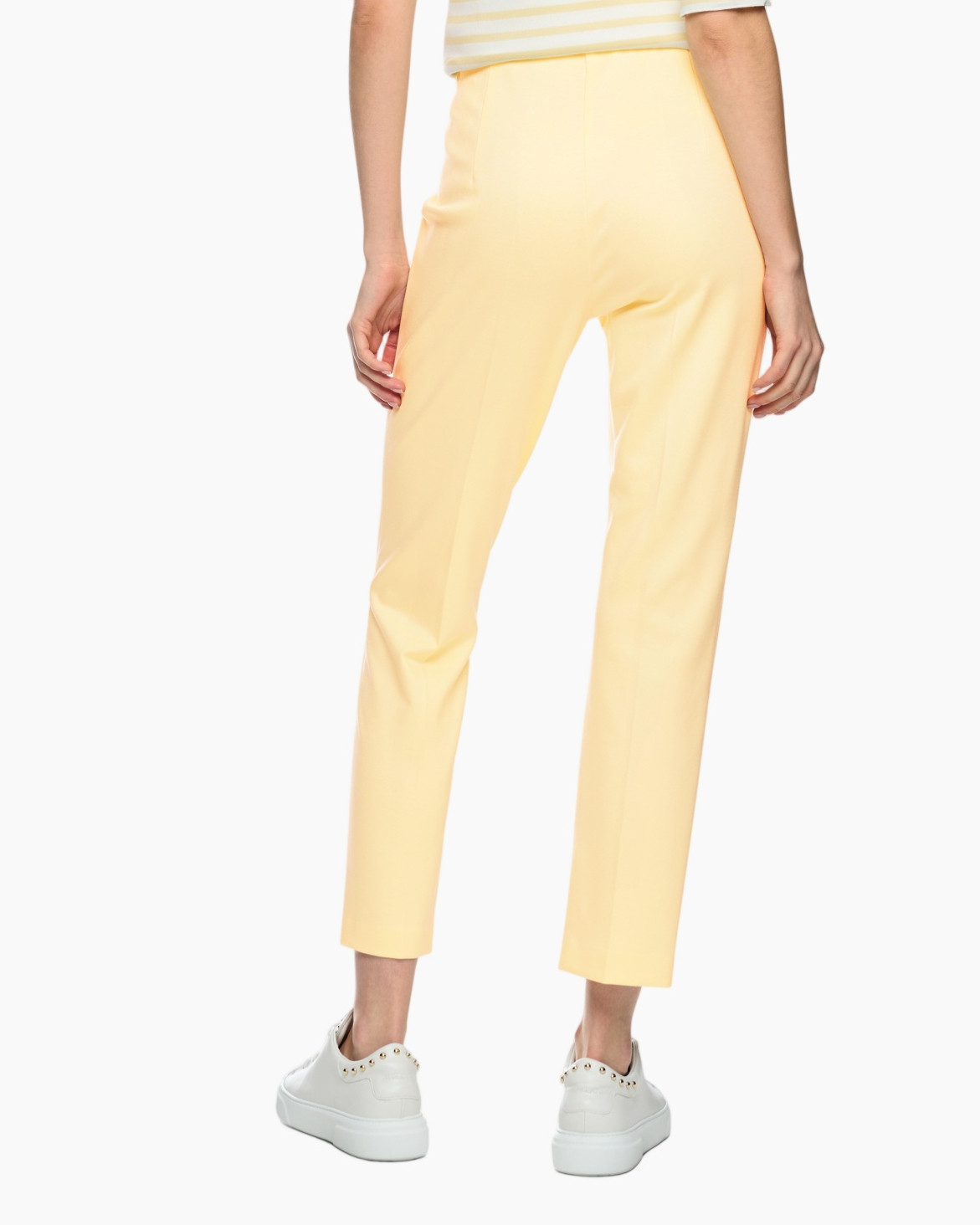 broek, geel, netjes, slim-fit, enkellengte