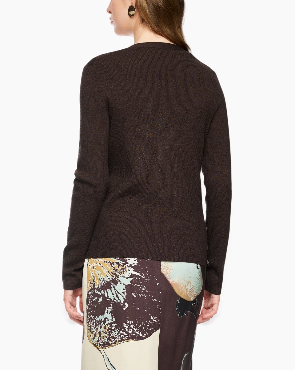 veste, bruin, v-hals, lange mouwen, breiwerk