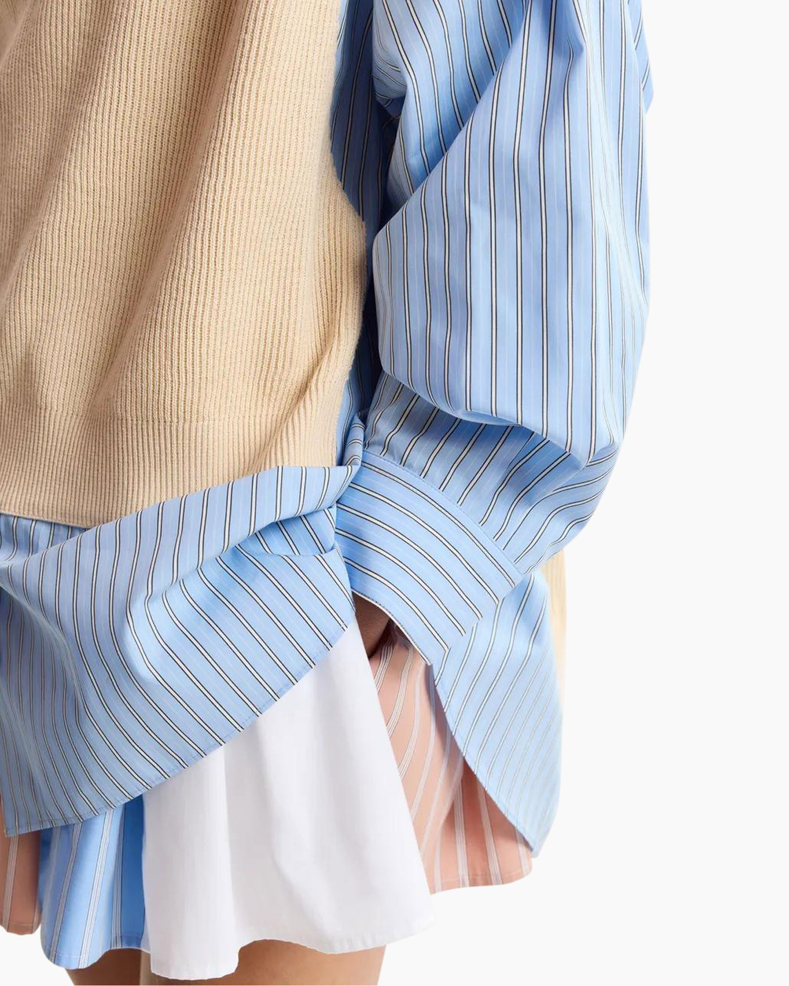 hemd met strepen, blauwe strepen, oversized overhemd, gelaagde outfit, linnenmix