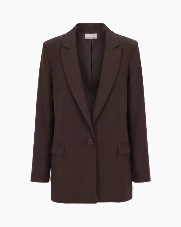 Blazer, Donkerbruin, Enkele rij knopen, Puntrevers, Paspelzakken