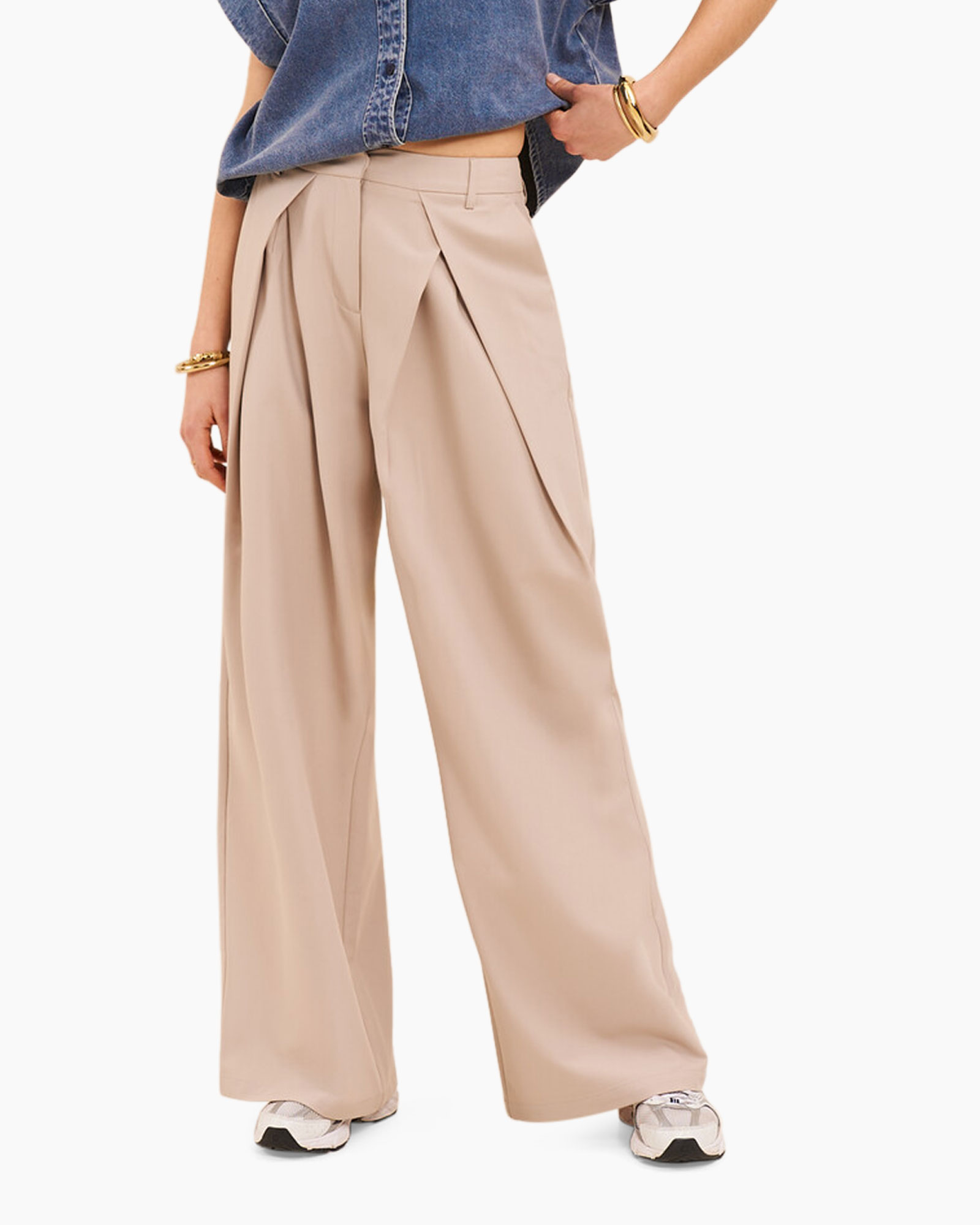 wide-leg, pleated, beige, trousers, pants