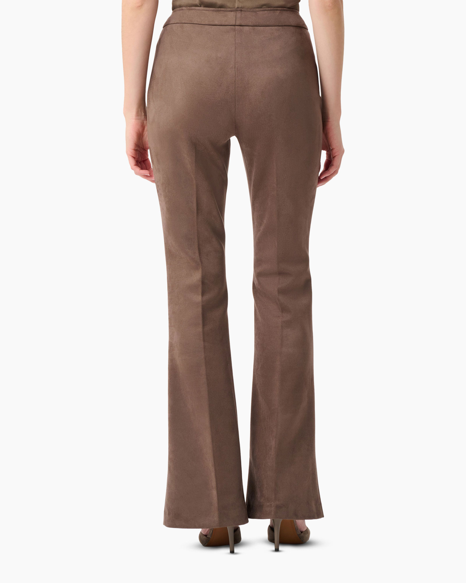 broek, wijduitlopende, bruin, suede, hoog taille