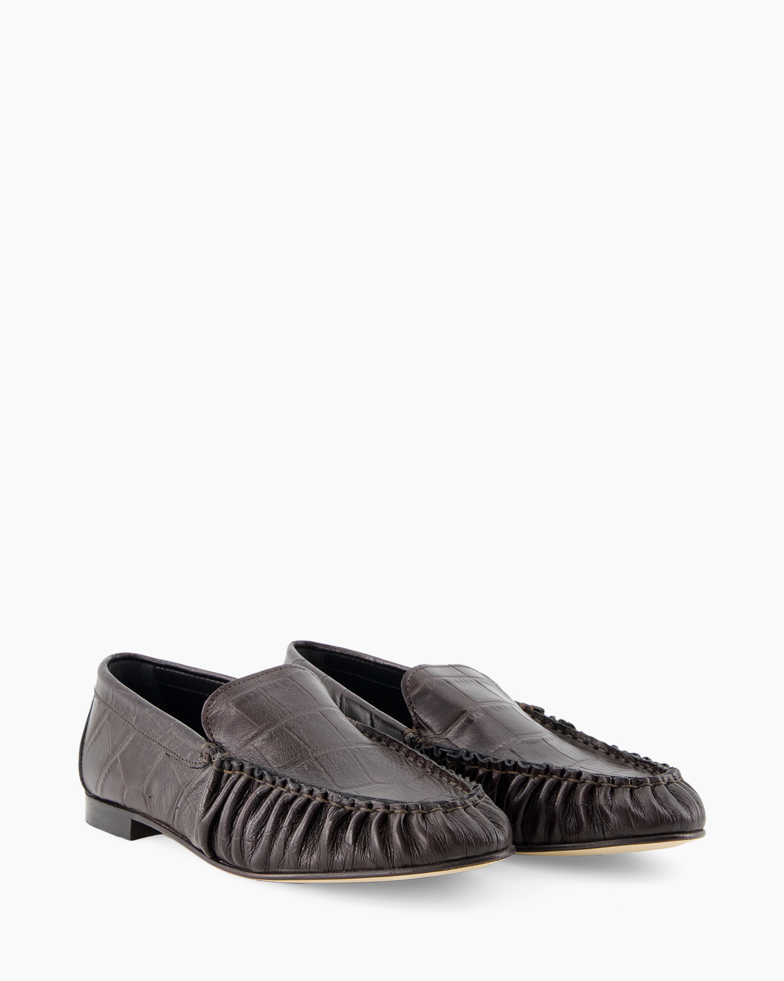 luiers, penny loafer, bruin leer, gestikt reliëf, slip-on