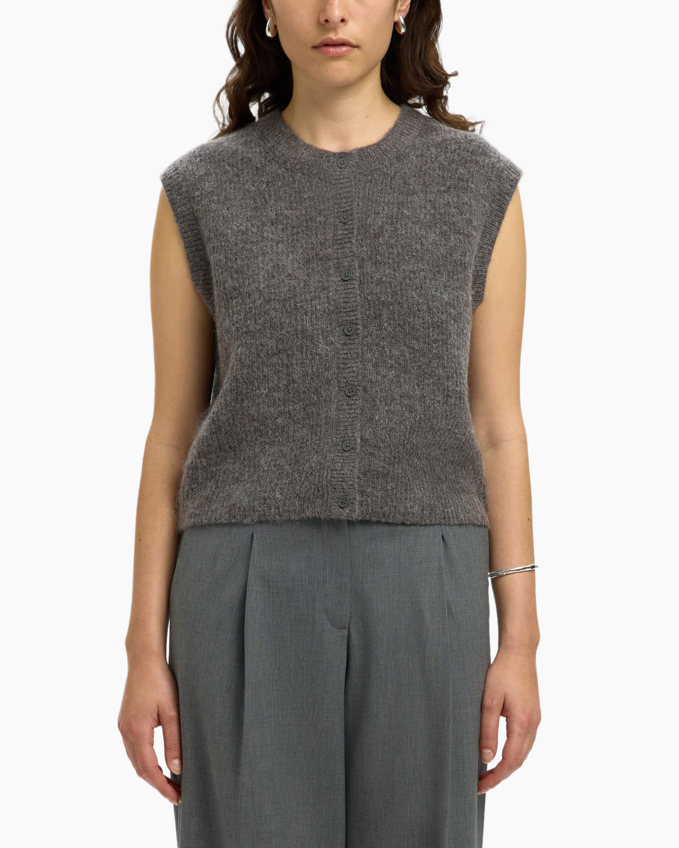 Gilet Lulu Sl Button O-neck Vest Ex Grijs