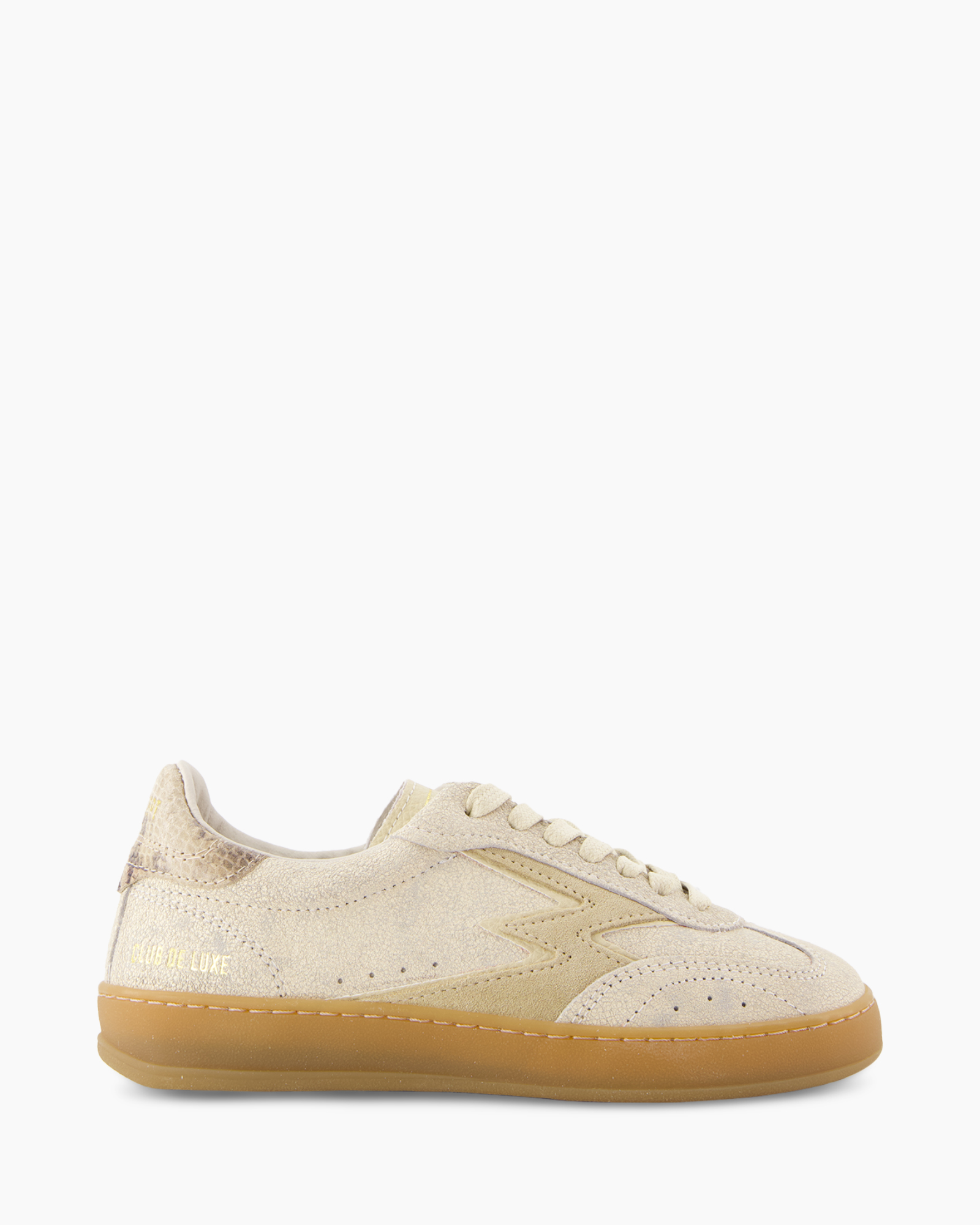 sneaker, beige, suede, perforated, gum sole