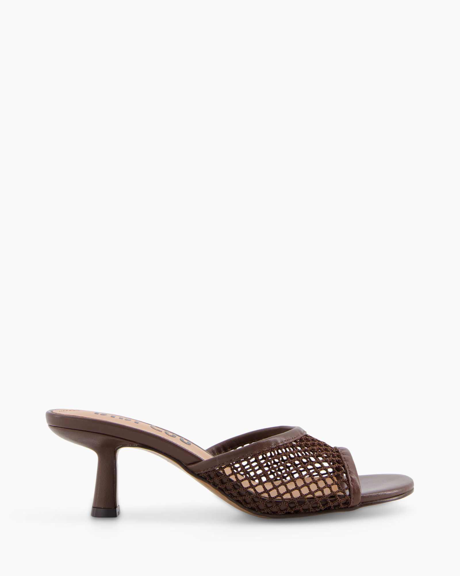 damessandaal, open neus, gebreide mesh, bruin, middelhiel