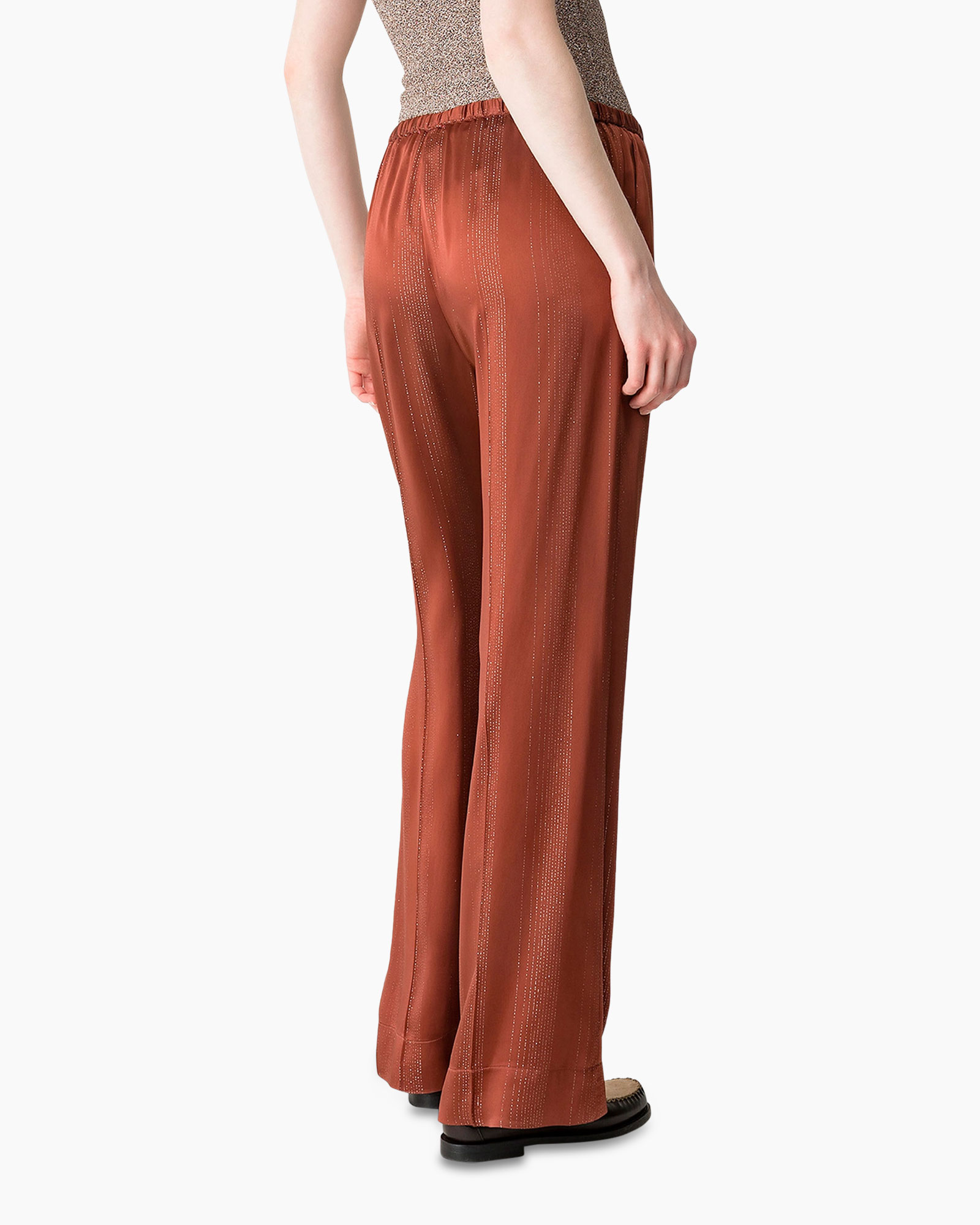 Broek Silver Pinstripe Satin Regular Roestbruin