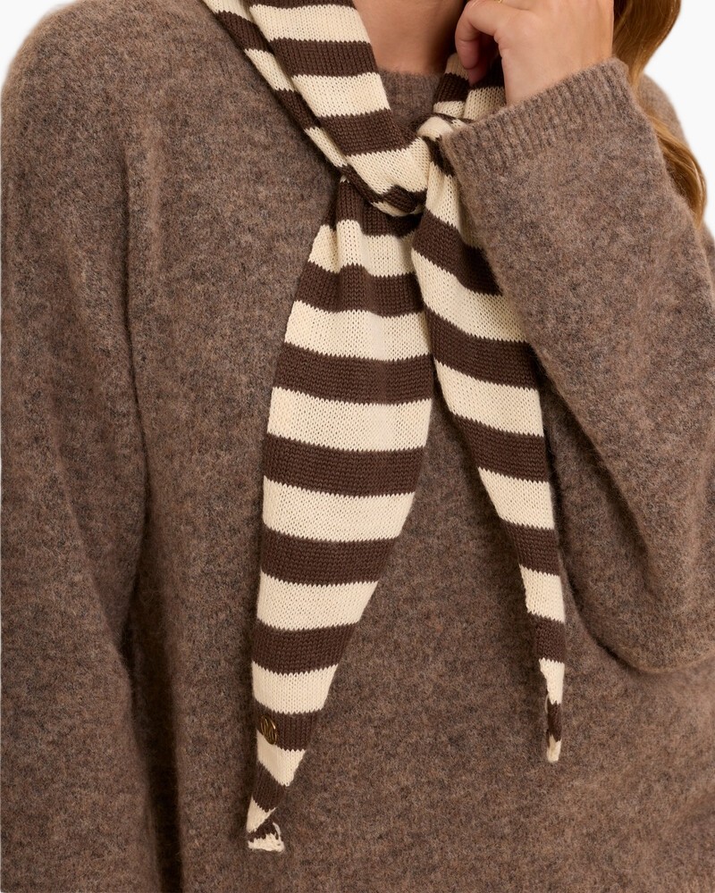 sjaal, gestreept, gebreid, bruin, beige