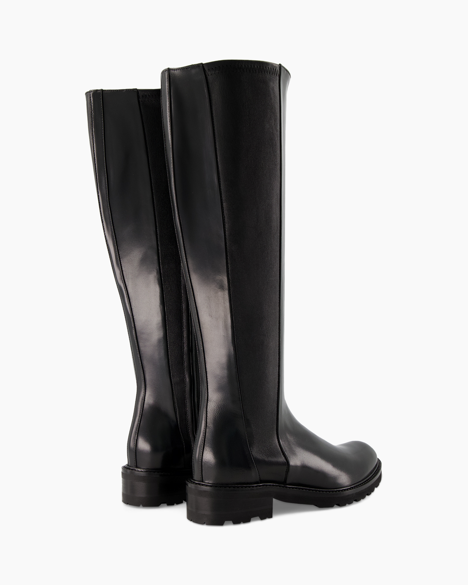 knee-high, laarzen, zwart, leer, blokhak