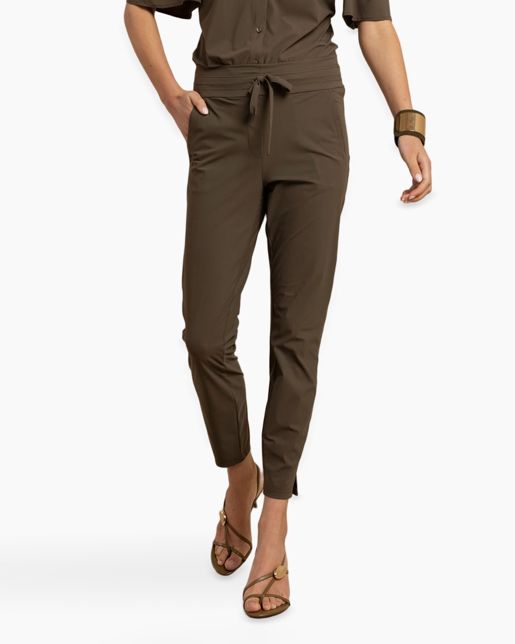 pants, drawstring, tapered, olive, ankle-length