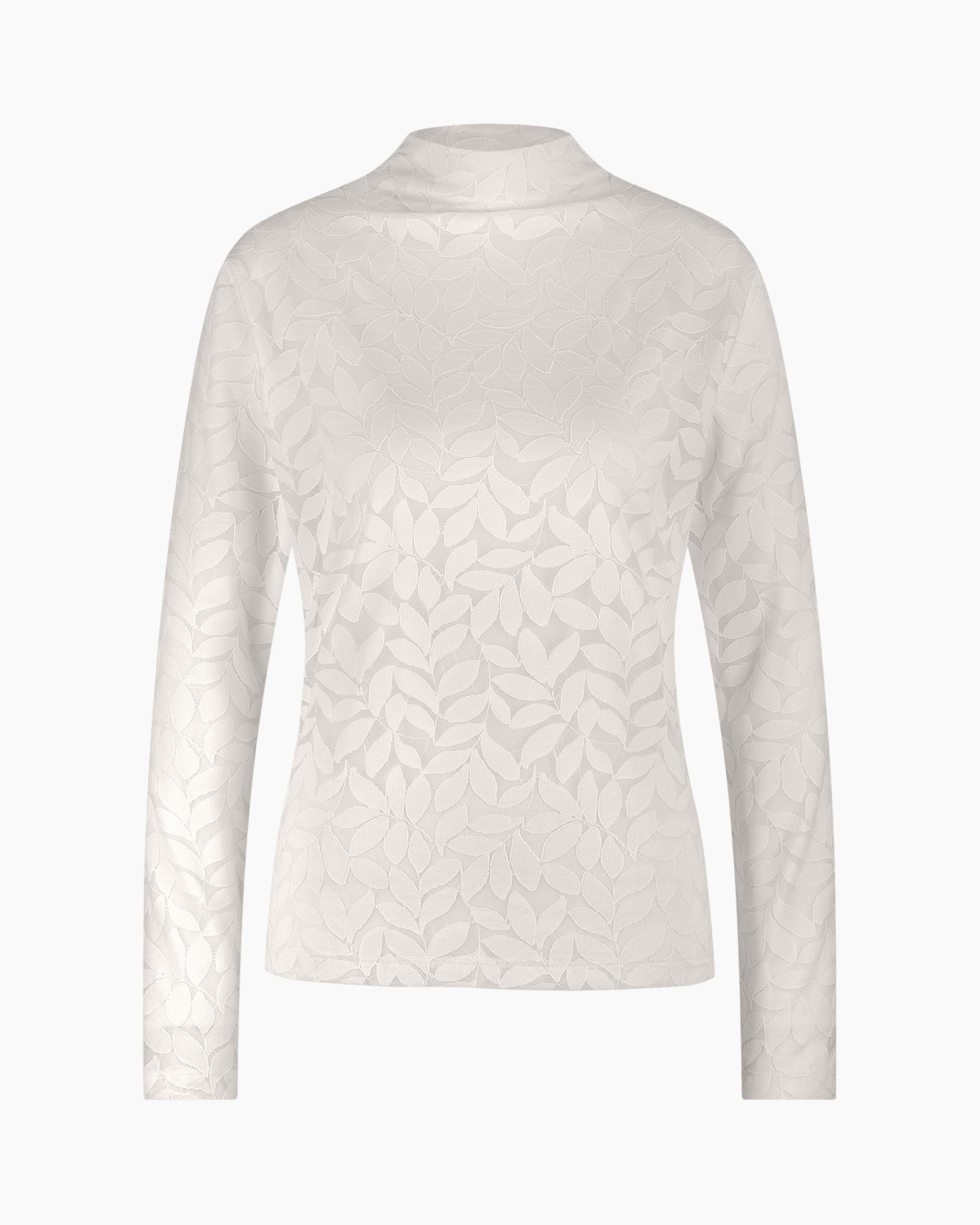 kanttop, hoge hals, lange mouwen, beige, patroon
