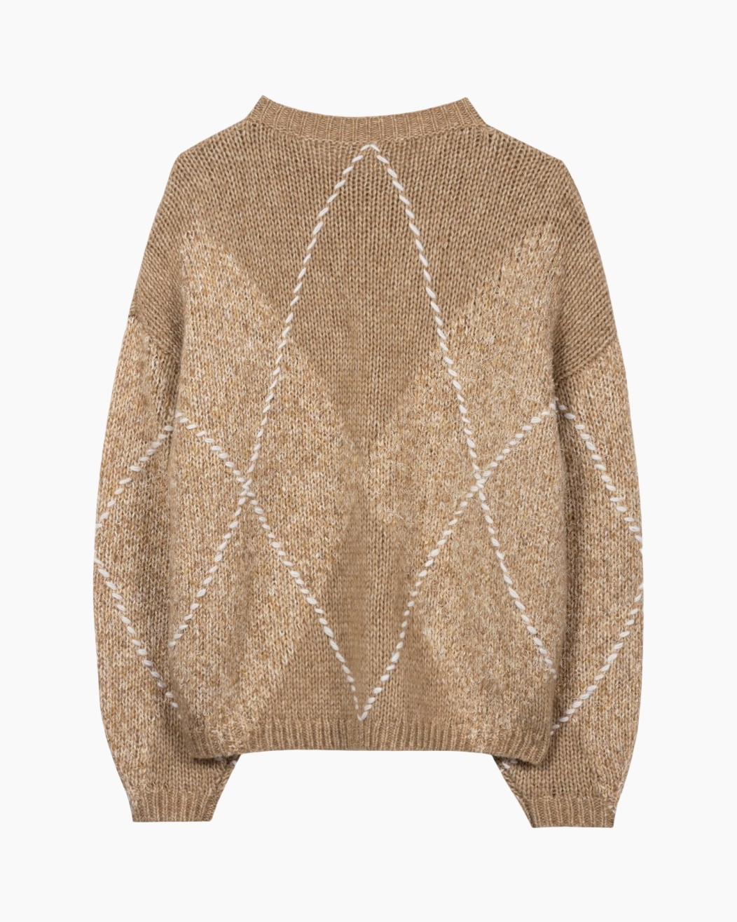 trui, gevlochten gebreide kleding, beige, argyle patroon, oversized
