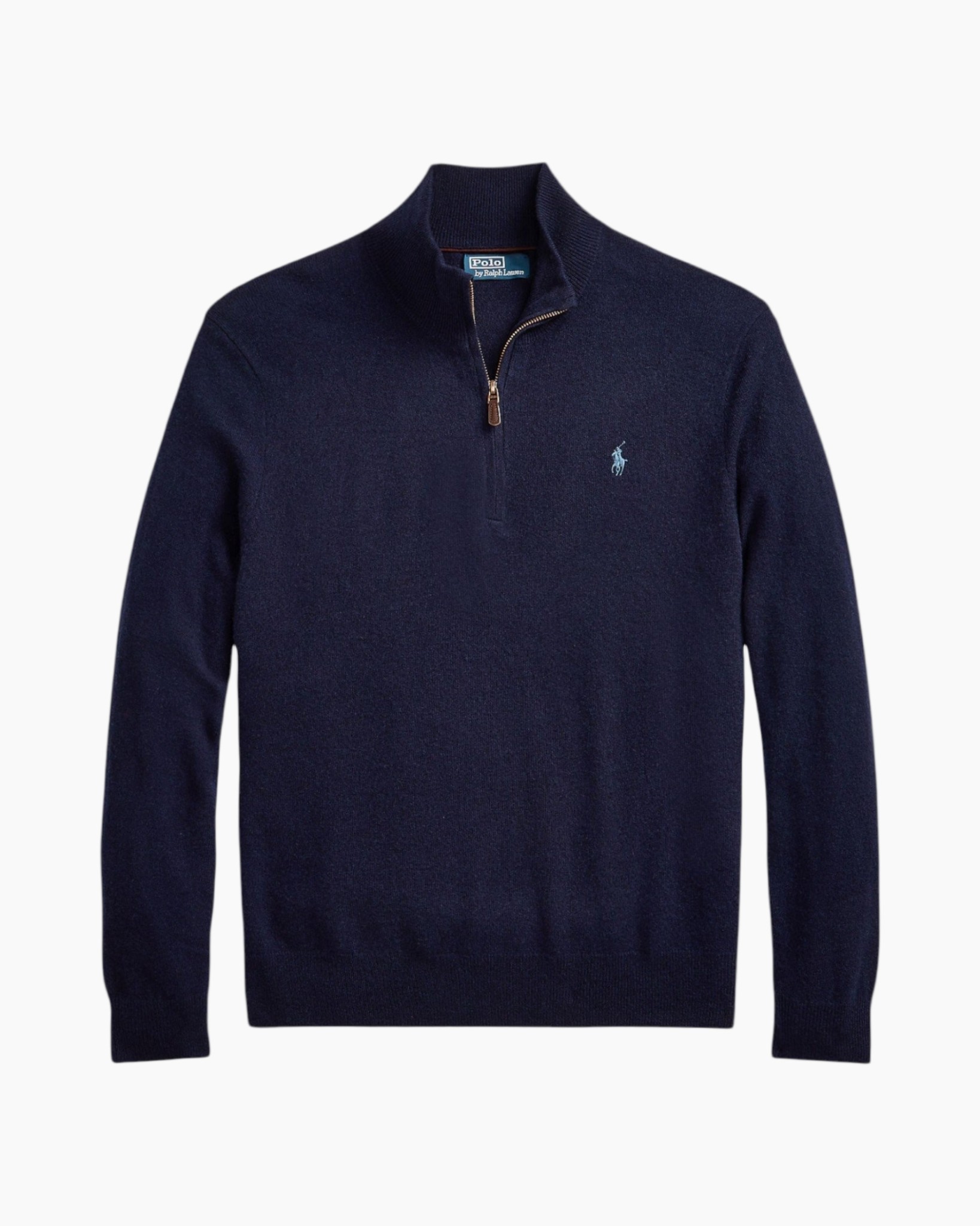 navy, pullover, kraagsluiting met rits, geborduurde logo, katoenmix