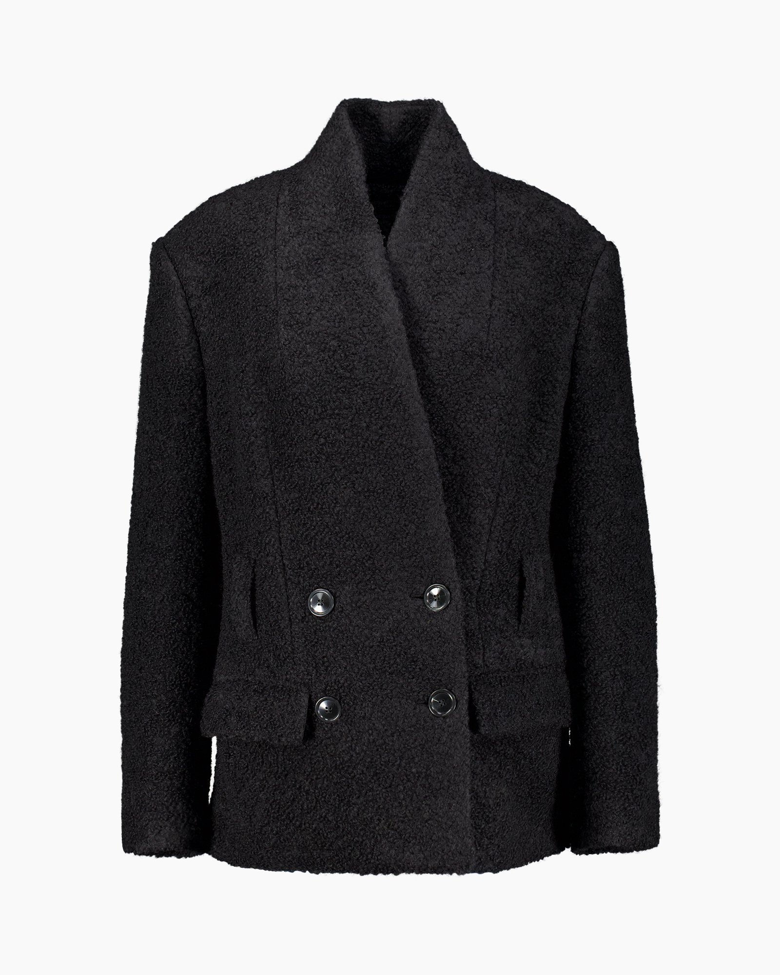 blazer, dubbel-breasted, zwart, bouclé, brede-inkeping