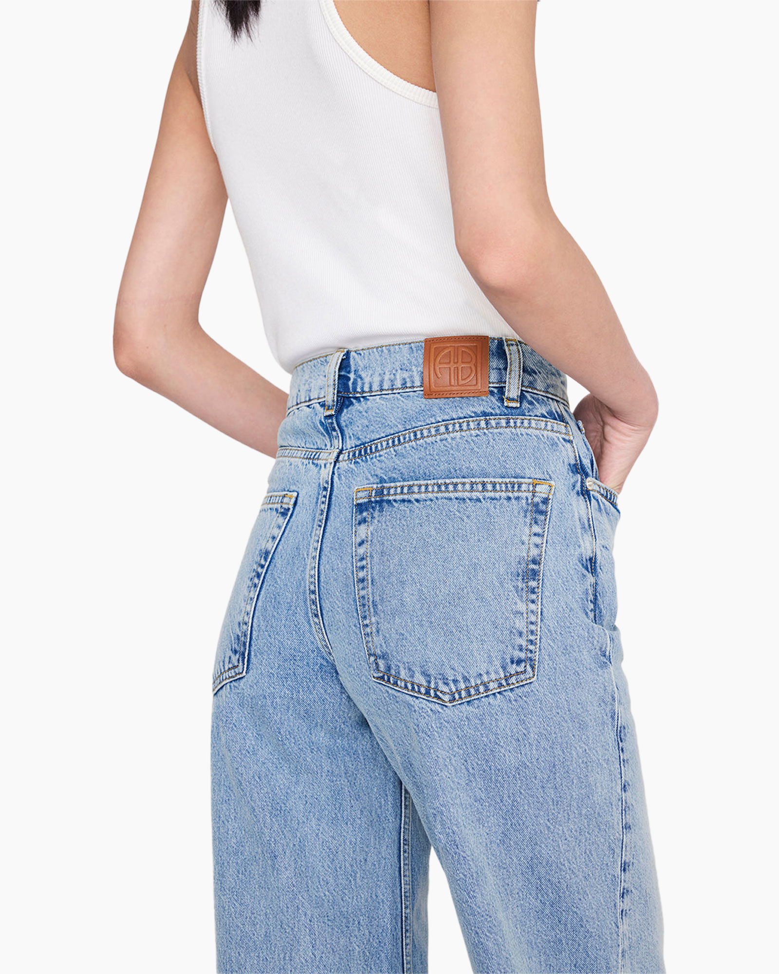 anhaar, rugback?, high-waist, blue, lederlijk label