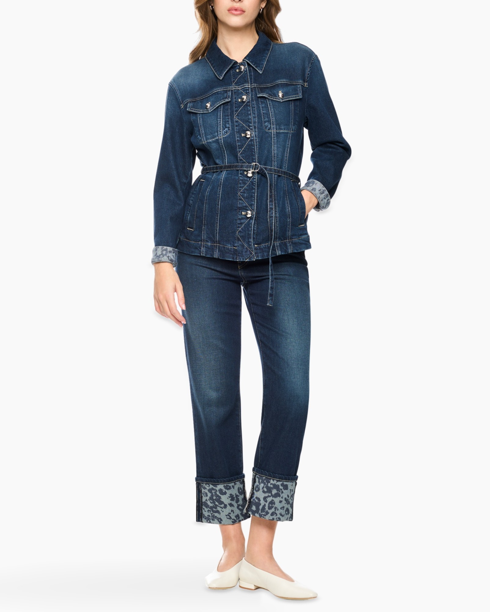 denim, jacke, jeans, riem, omgeslagen zoom