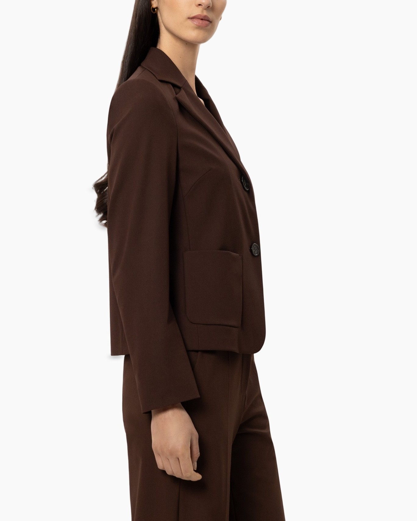 blazer, bruin, twee-knopen, zakken, getailleerd