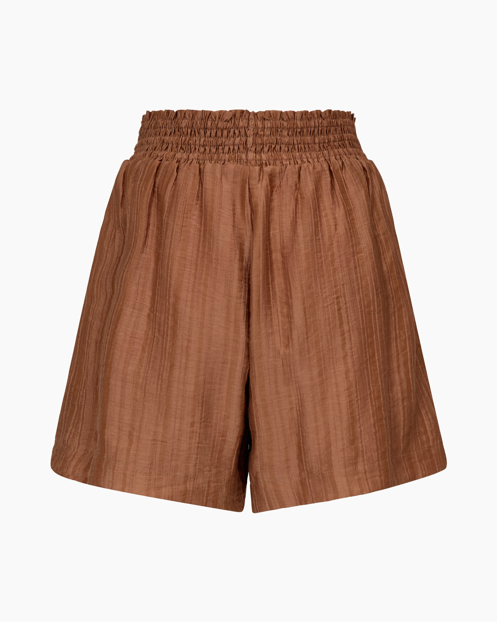 shorts, linnen, bruin, gerimpeld, hoog taille